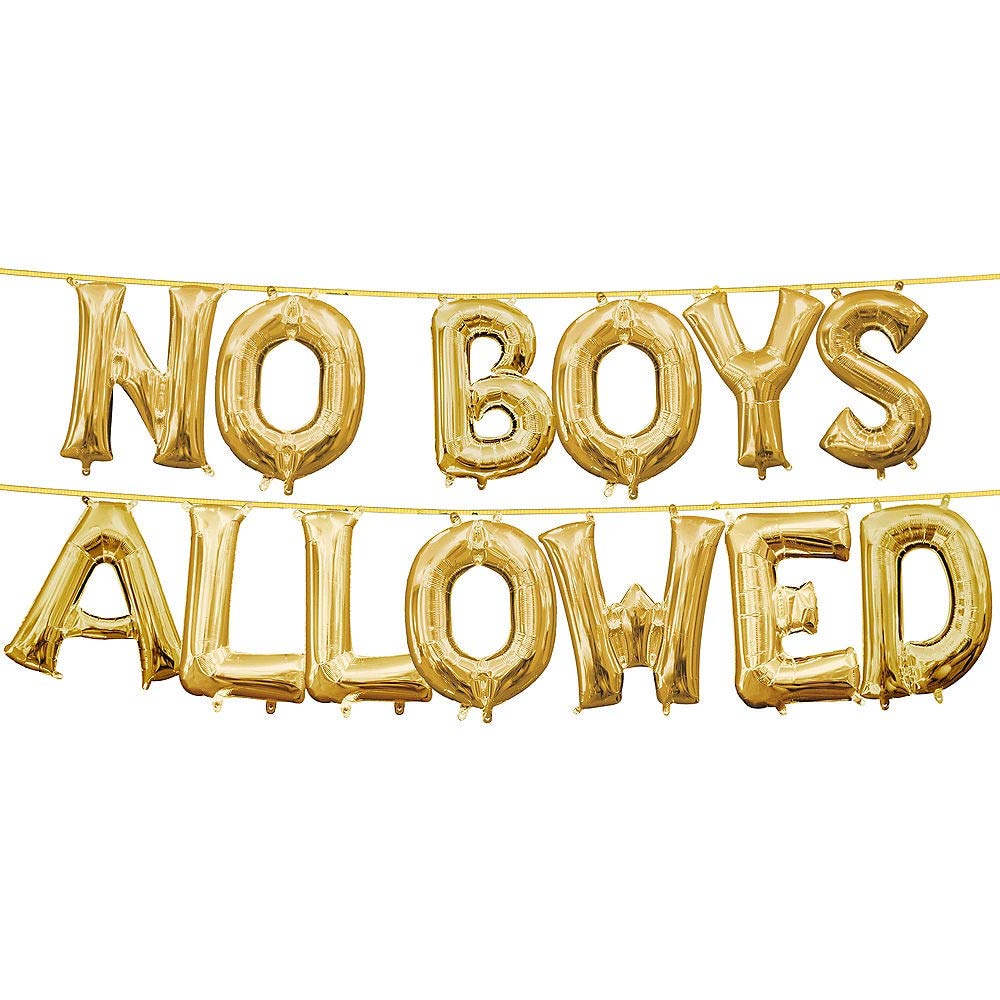 Valentine's Day Decorations - 13in Gold 'No Boys Allowed' Letter Balloons Kit for Party Decor, Birthday, Bridal Shower & Girls Night