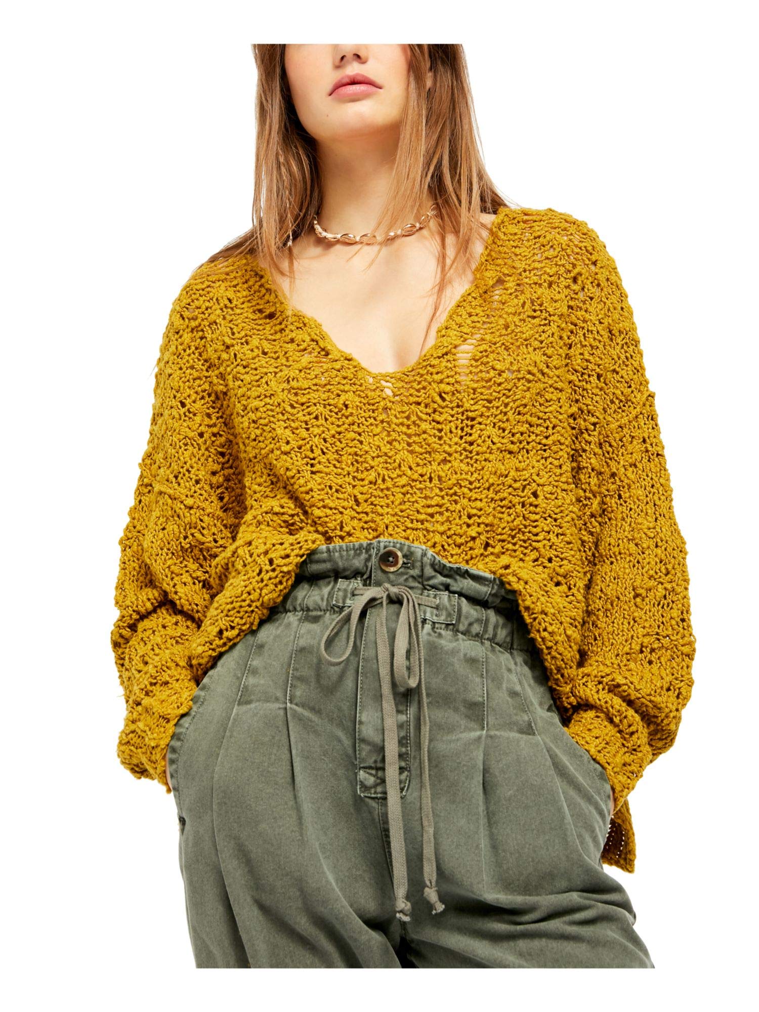 Free Women's Open Stitch Sheer Crop Top in Gold - XS Size | Boho Chic Summer Blouse for Beach, Music Festivals & Date Nights