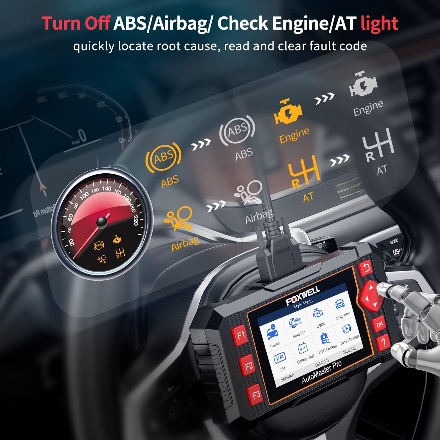 FOXWELL NT604 Elite OBD2 Scanner - ABS SRS Transmission Diagnostic Tool with BT100 Pro Car Battery Tester | Full System Scan for Cars, Trucks & SUVs | Perfect for Mechanics & DIY Auto Repairs