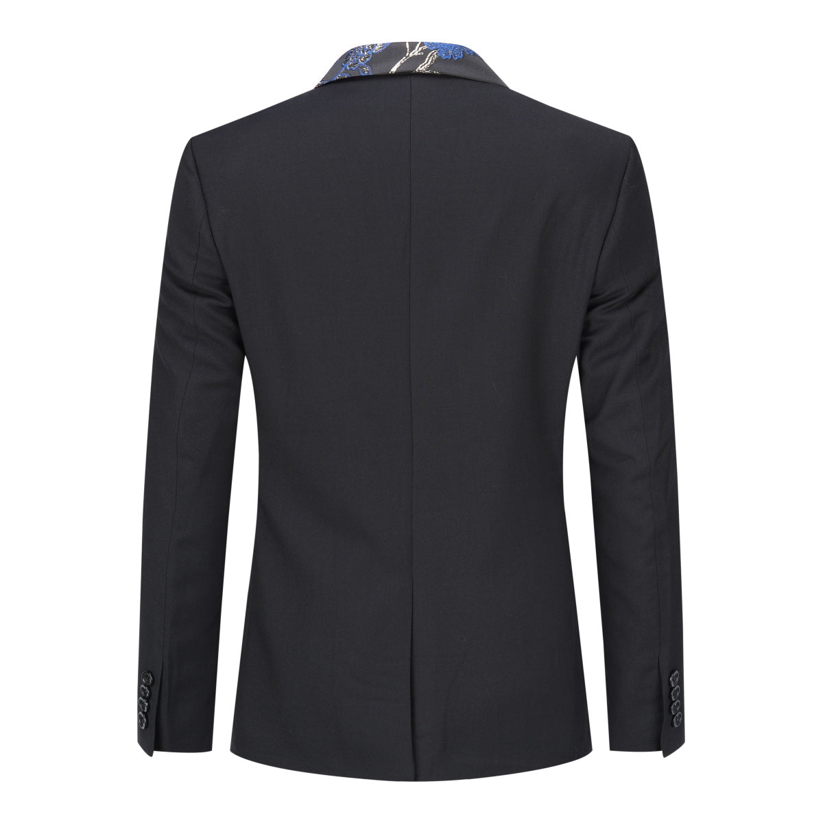 2 Piece Slim Fit Embroidered Blue Floral Suit for Men - Formal Wedding & Business Attire - Lightweight Summer Office Suit Set