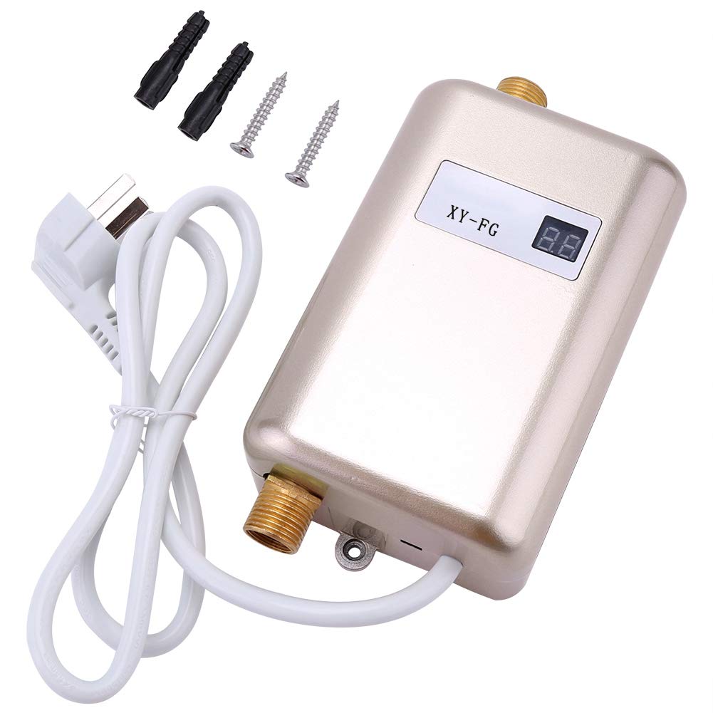 220V 3800W Instant Tankless Electric Water Heater - Mini Hot Water System for Bathroom, Kitchen & Washing - Fast Heating, Energy Efficient (Golden) - Perfect for Small Homes, Apartments & RVs