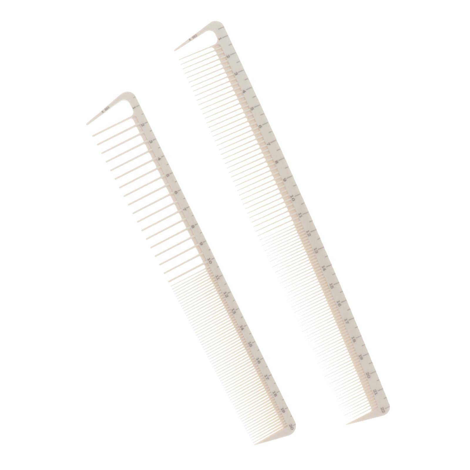 2 Pack Hair Cutting Combs with Measurement Marks - Professional White Coarse & Fine Teeth Styling Combs for Barber Salon & Home Haircuts | Perfect for DIY Trims, Bangs & Layered Styles