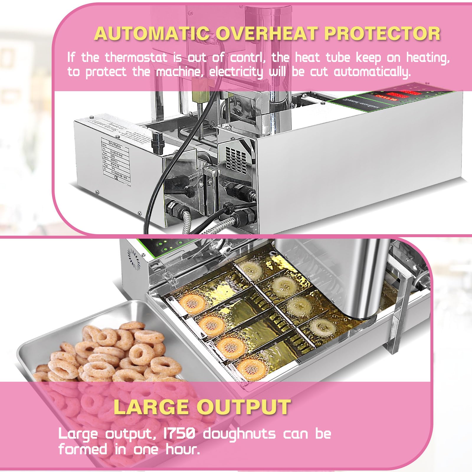 Commercial 4-Row Mini Donut Maker Machine - Stainless Steel Automatic Donut Maker with Large Capacity (1750pcs/h) - Perfect for Bakeries, Cafes, and Food Trucks