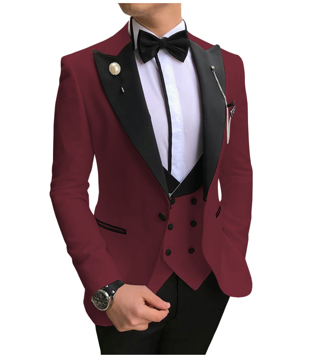 Elegant Pink & Black Tuxedo Suit for Men - 3 Piece Set (Jacket, Pants, Vest) - Wedding, Prom, Formal Events - Premium Menswear for Special Occasions