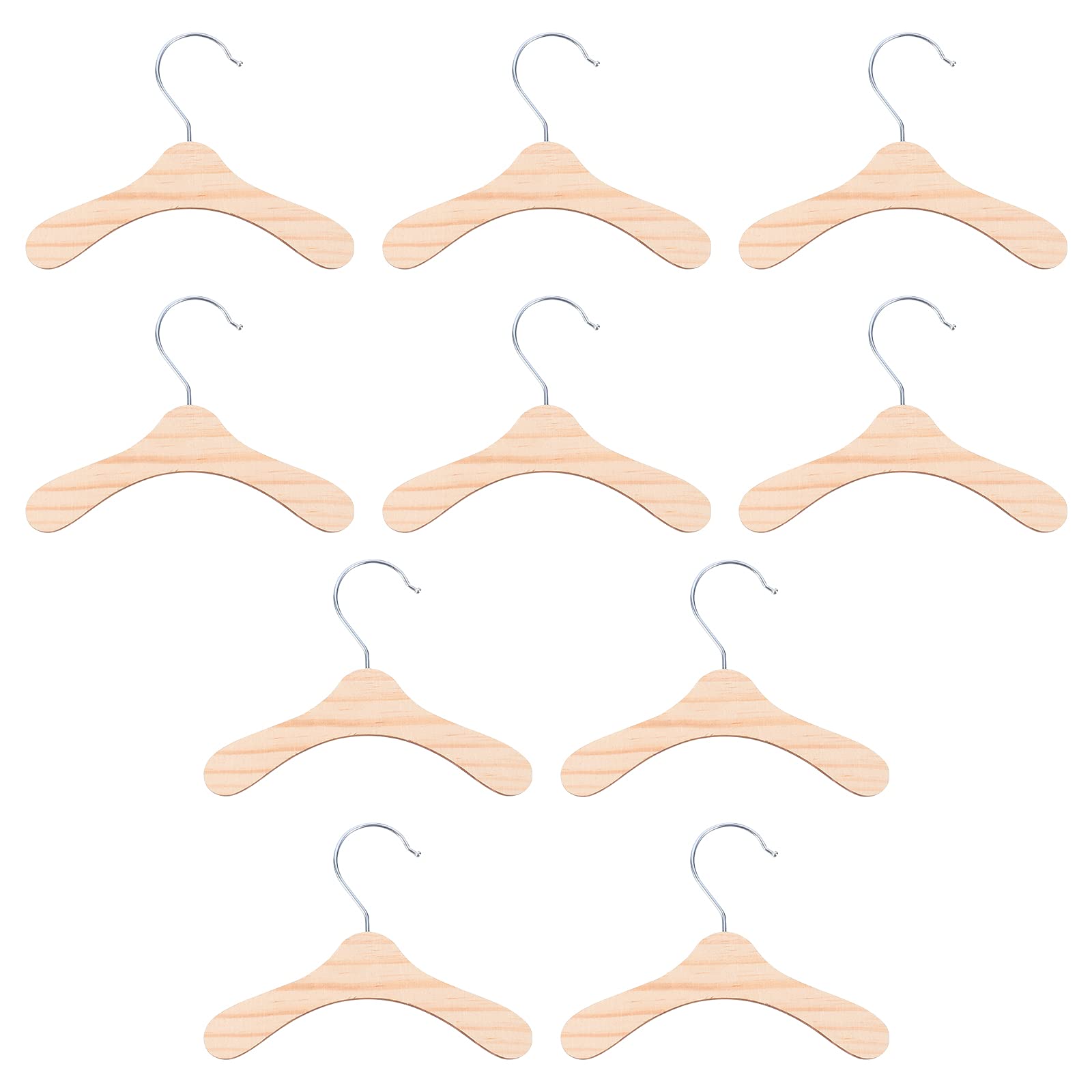 10pcs Wooden Pet Clothes Hangers for Dogs - Durable Dog Clothing Hanging Rack (Silver & Wood Color) - Perfect for Organizing Pet Wardrobes & Small Animal Apparel Storage