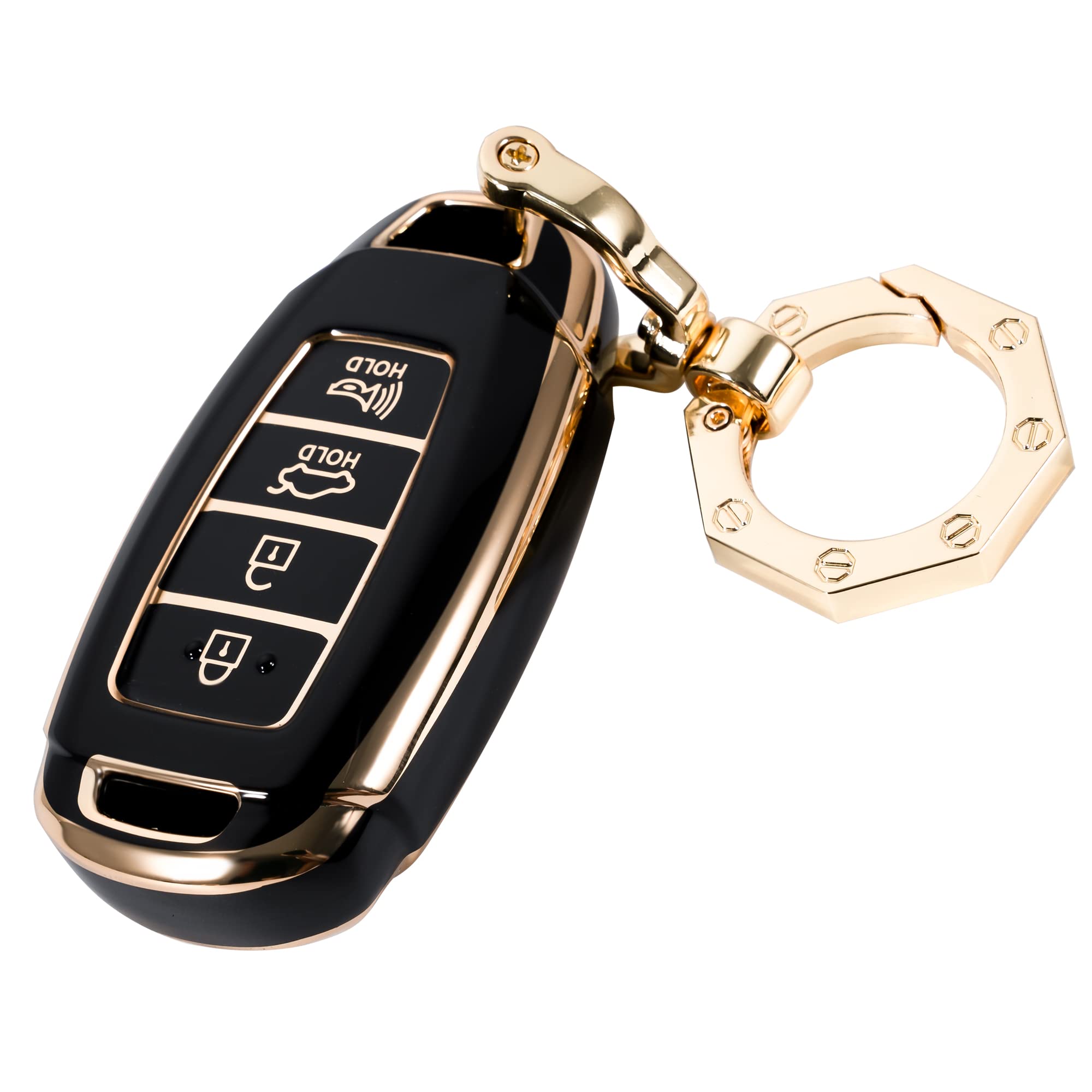 Premium Hyundai Key Fob Cover Case with Gold Keychain - Compatible with Hyundai Palisade, Kona, Elantra, Santa Fe, Veloster - Durable Silicone Protection for Car Keys - Perfect for Everyday Use & Gift Giving