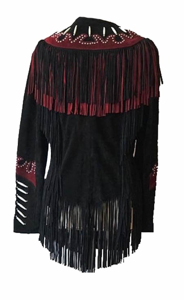 Classyak Women's Western Cowgirl Leather Jacket with Fringes, Beads & Bones - Vintage Distressed Brown Biker Jacket for Country Music Festivals & Rodeo Events
