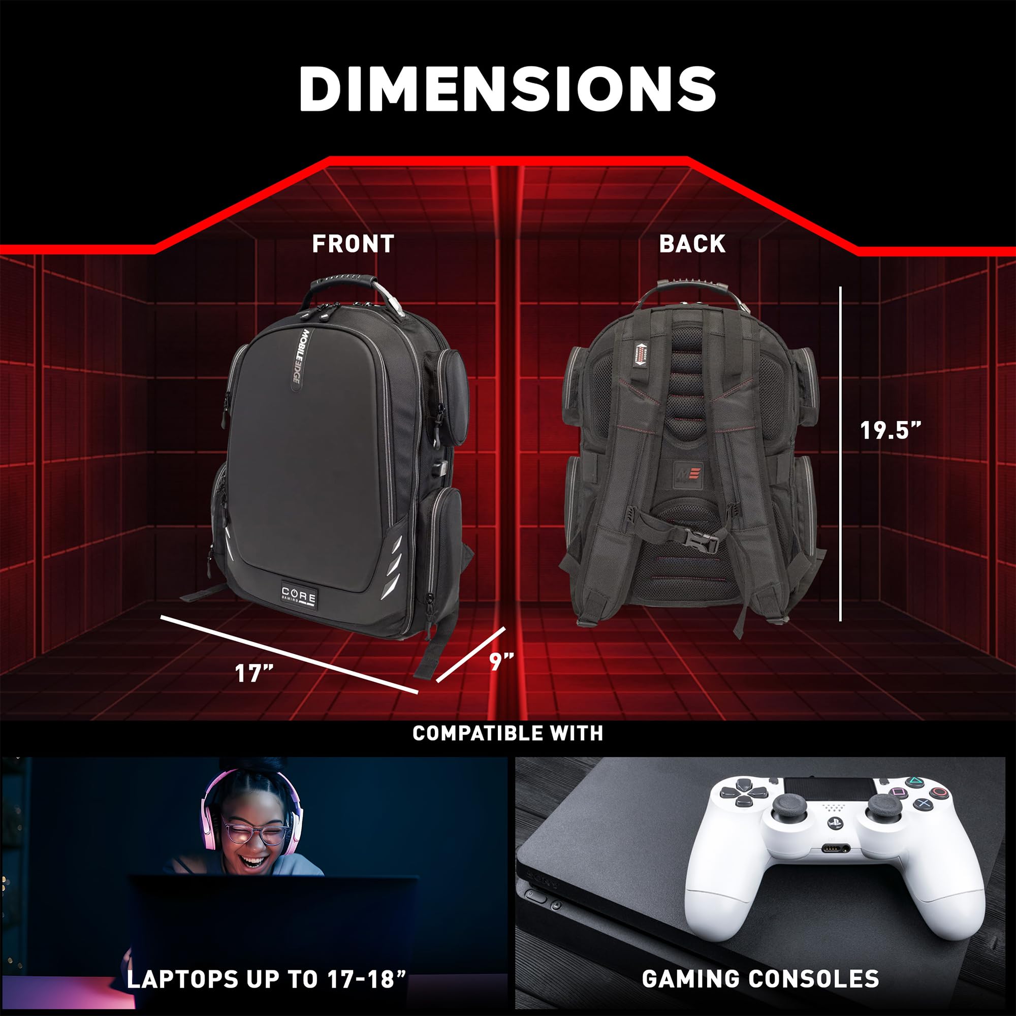 Mobile Edge Core Gaming Laptop Backpack for 17-18 Inch Laptops - USB Charging Port & Cable Included - TSA Approved Black Backpack - Perfect for Travel, Work & School