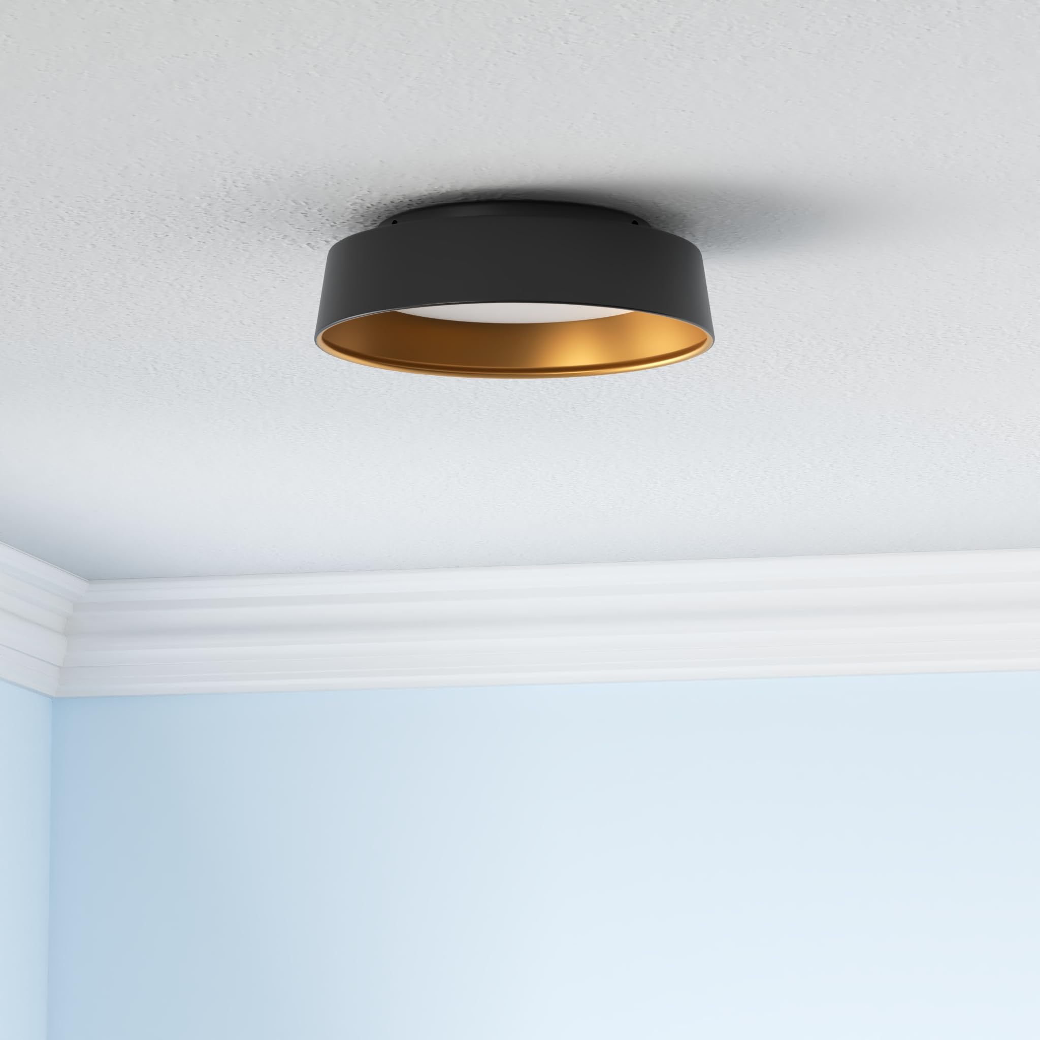 12.5 Inch LED Flush Mount Ceiling Light Fixture - 26W Super Bright 1350 Lumens - 3 Color Temperatures (3000K/4000K/5000K) - Matte Black with Gold Accent - Dimmable Modern Ceiling Lamp for Bedroom, Hallway, Bathroom, Kitchen, Living Room & Outdoor Spaces