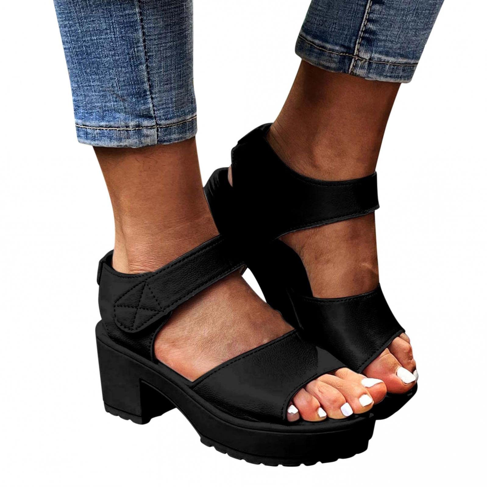 Women's Chunky Heel Sandals - Dressy Summer Platform Wedge Sandals with Clear Straps & Zipper Closure | Comfortable High Heels for Parties, Weddings & Date Nights