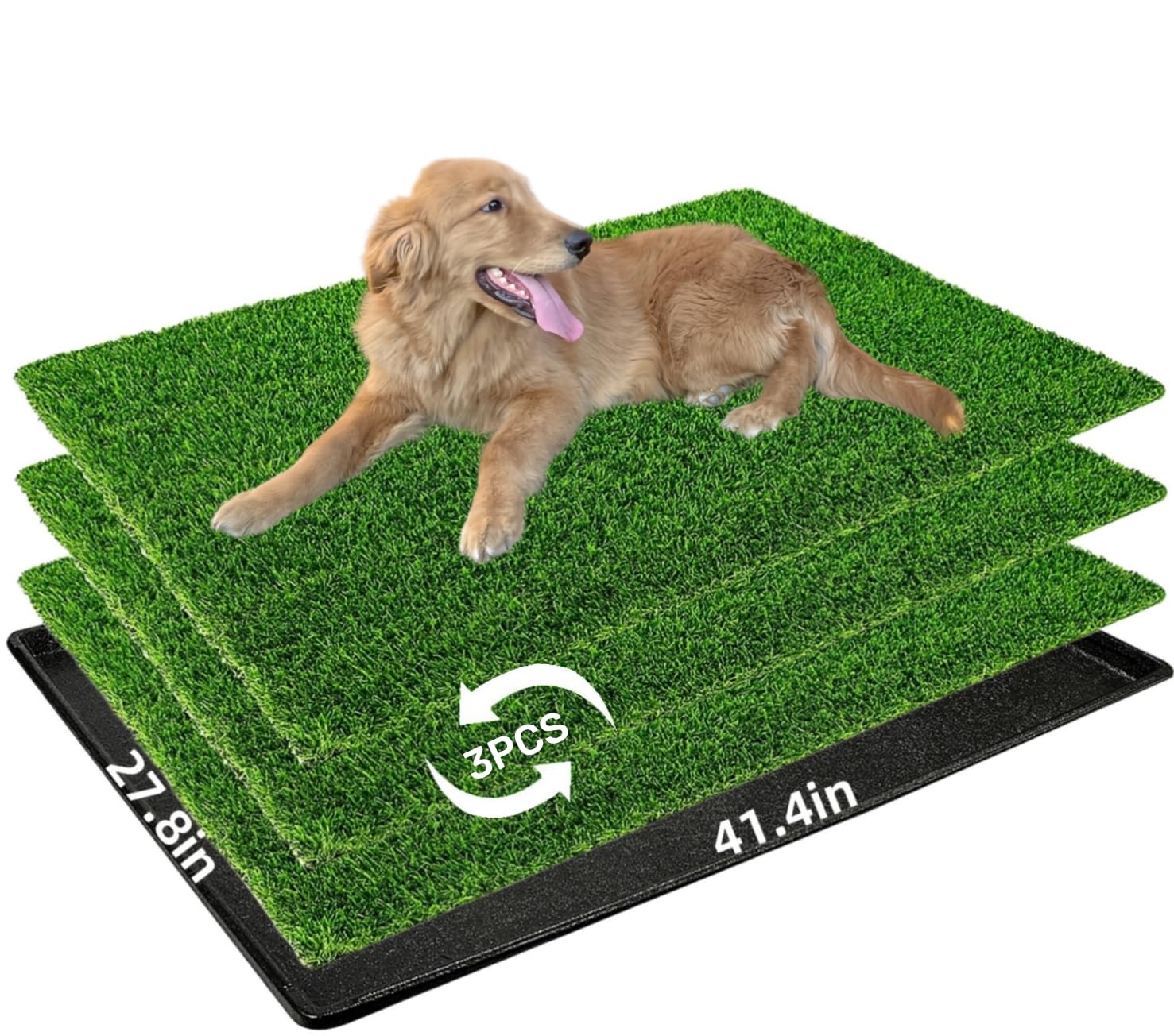 Premium Large Dog Grass Pad with Tray - 3-Pack Realistic Fake Grass (41.4