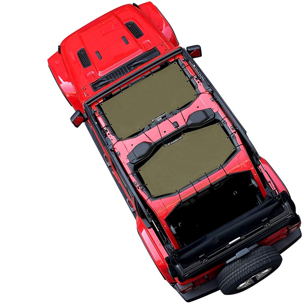 Shadeidea Jeep Wrangler JL (2018-2023) 4-Door Sun Shade Top - Front & Rear Mesh Screen Cover with UV Protection | Tank Green JLU Sunshade | Includes Grab Bag Pouch & 10-Year Warranty | Perfect for Off-Roading, Beach Trips & Summer Driving