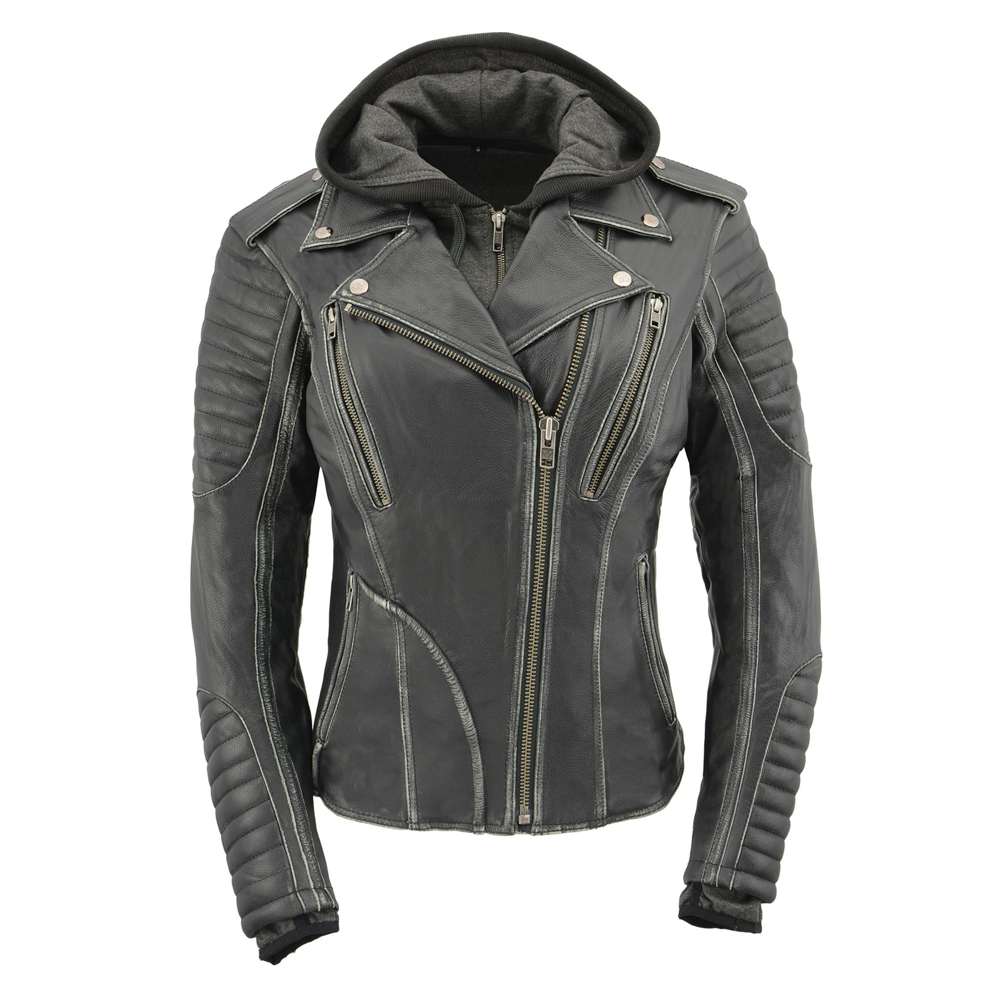 Milwaukee Leather Women's Rub-Off Motorcycle Jacket MLL2516 with Removable Hoodie Liner - Stylish & Protective Riding Gear for Harley Davidson & Cruiser Bikes