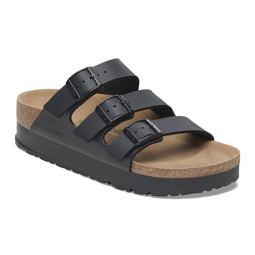 Birkenstock Florida Platform Vegan Sandals in Black - Comfortable & Stylish for Women, Perfect for Casual Wear, Beach, and Summer Outfits