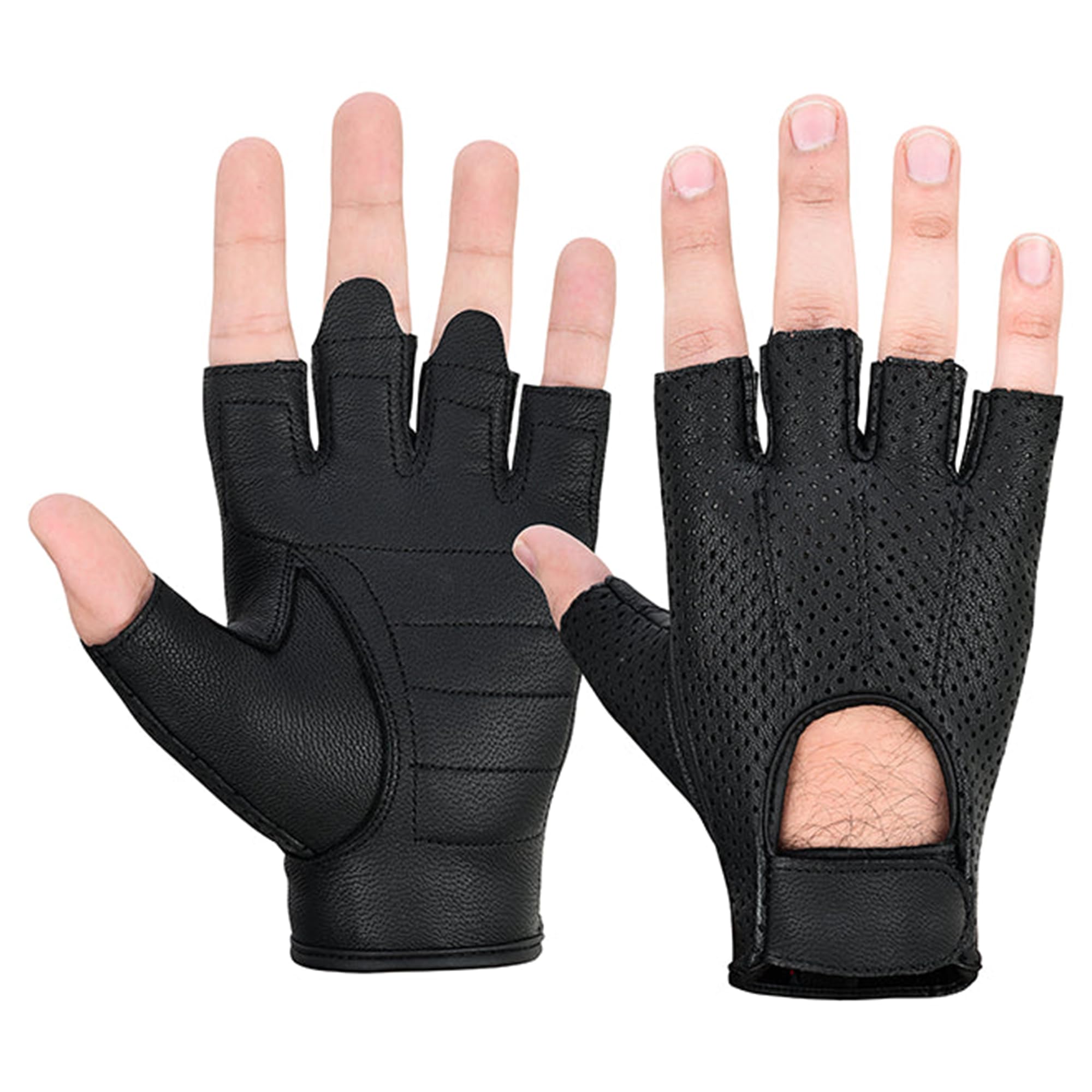 Daniel Smart Aniline Goat Leather Fingerless Motorcycle Gloves - Breathable Perforated Design with Gel Palm for Enhanced Grip - Perfect for Riding, Biking & Outdoor Adventures