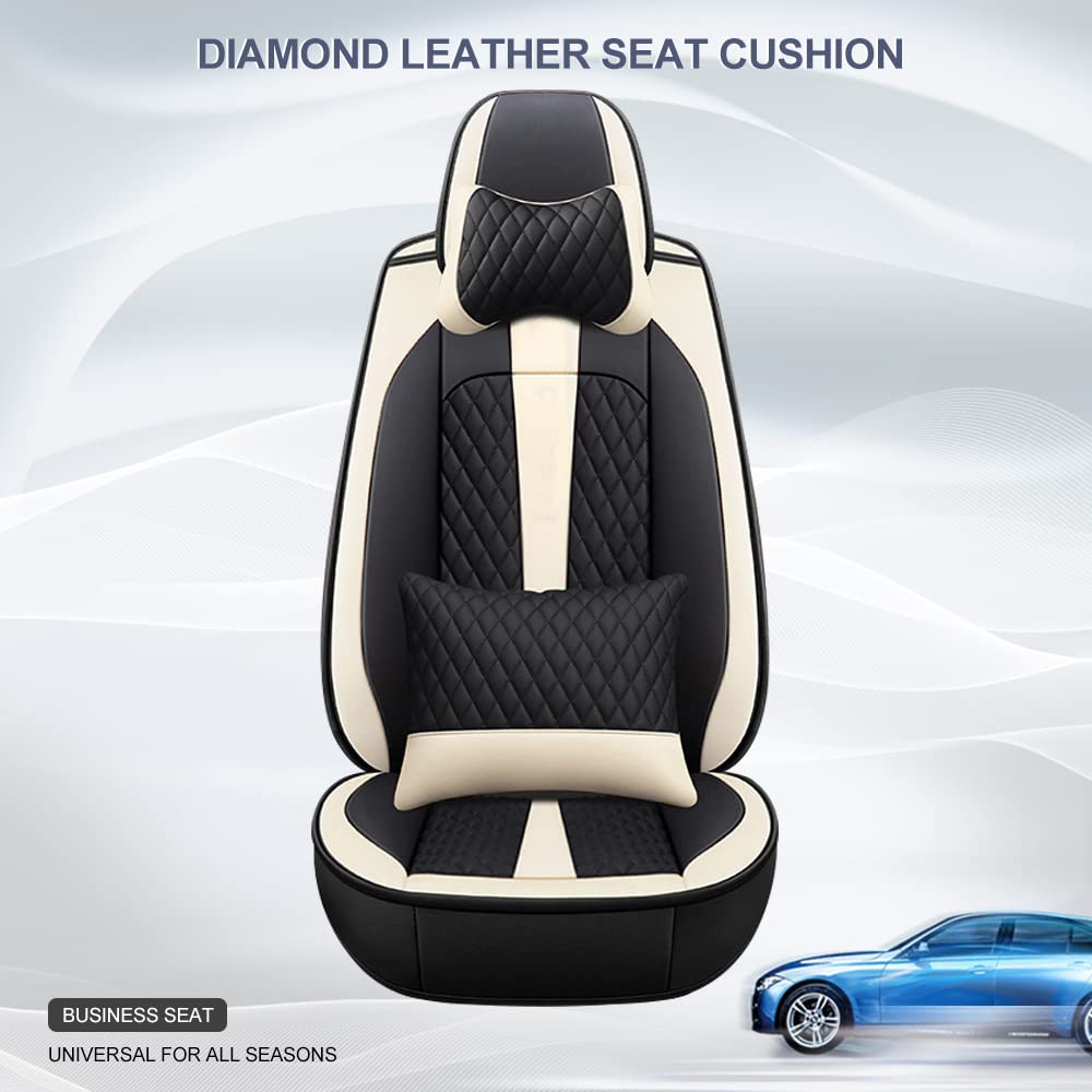 Premium Luxury Leather Car Seat Covers for Peugeot 508 GT Line & Hybrid - Waterproof, Scratchproof, Non-Slip, Airbag Compatible Full Set (Black/Beige) - Perfect for Daily Commute & Long Road Trips