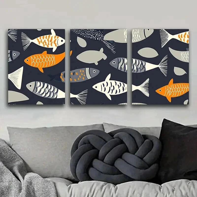 3-Piece Fish Culture Pattern Wall Art Set - Framed Canvas 60x90cm | High Quality Print | 100% Australian Made | Ready to Hang | Perfect for Living Room, Bedroom & Office Decor