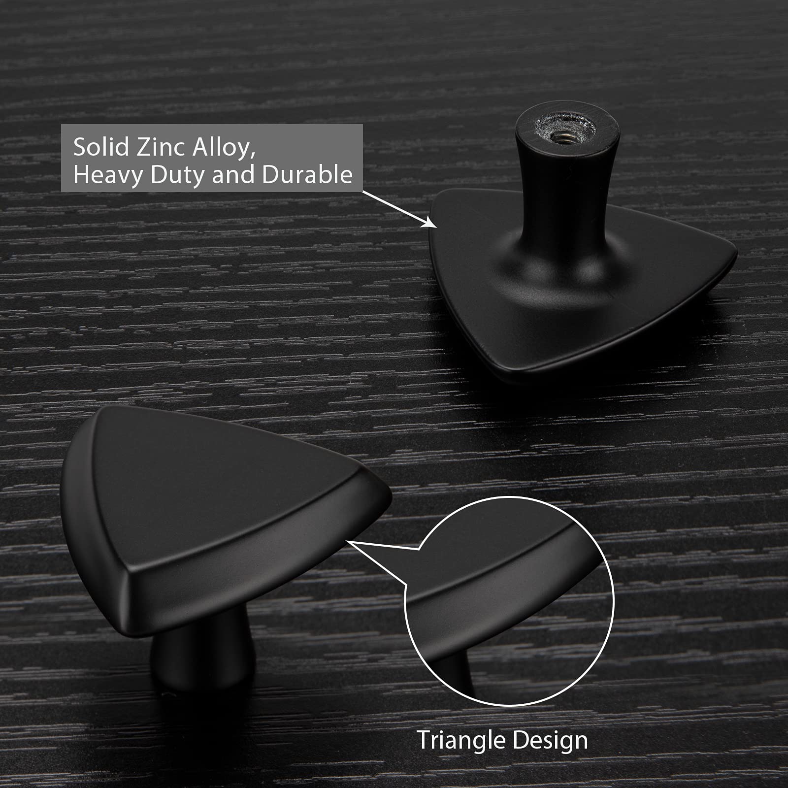 25 Pack Black Cabinet Drawer Knobs - Matte Black Triangle Dresser Hardware (1.4