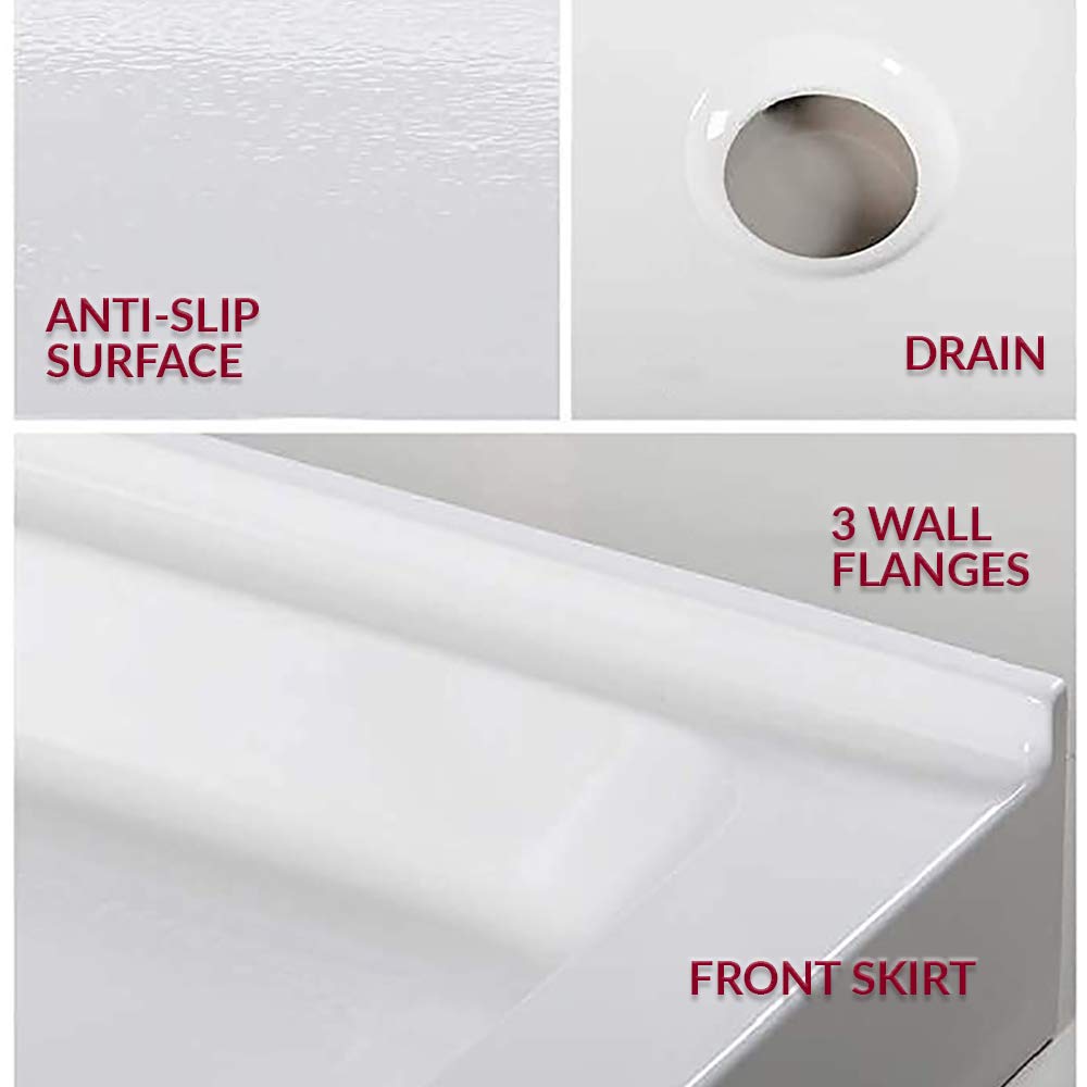 Westbrass SP3636WB-07 36x36 Inch 3-Wall Shower Pan with Solid Brass Center Drain & 4.25