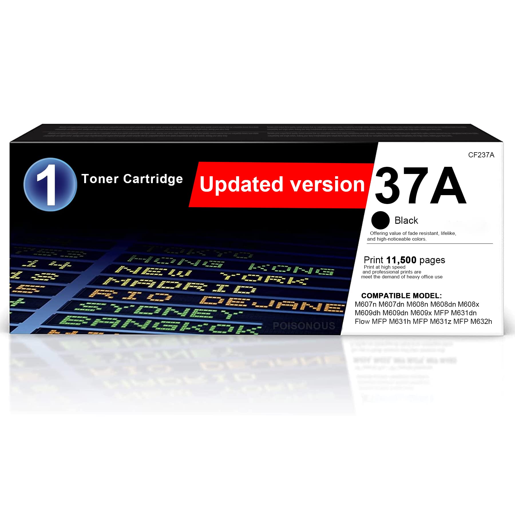 1-Pack Black 37A CF237A Toner Cartridge Replacement for HP 37A | Compatible with HP M607n/M607dn/M608n/M608dn/M608x/M607/M608/M609/MFP M631/M632/M633 Series Printers | High-Yield Printing for Office & Home Use
