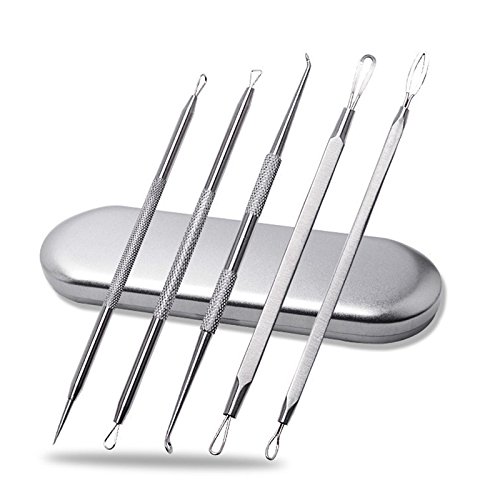 5-Piece Acne Removal Kit - Stainless Steel Pimple & Blackhead Extractor Tool for Face Blemish & Whitehead Removal - Professional Skin Care & Facial Cleaning Set for Home Spa & Daily Skincare Routine