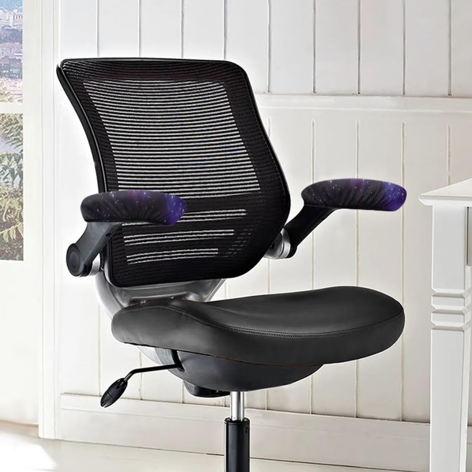 2PCS Galaxy Print Chair Armrest Covers - Elastic Office Chair Arm Protectors for Desk & Computer Chairs (Purple) | Prevent Wear & Add Comfort to Workspace