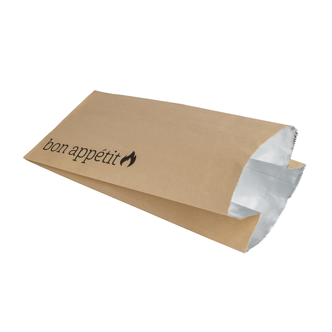 Eco-Friendly Kraft Paper Foil Bags with Bon Appetit Print - 1/2 Gallon Size (6.5