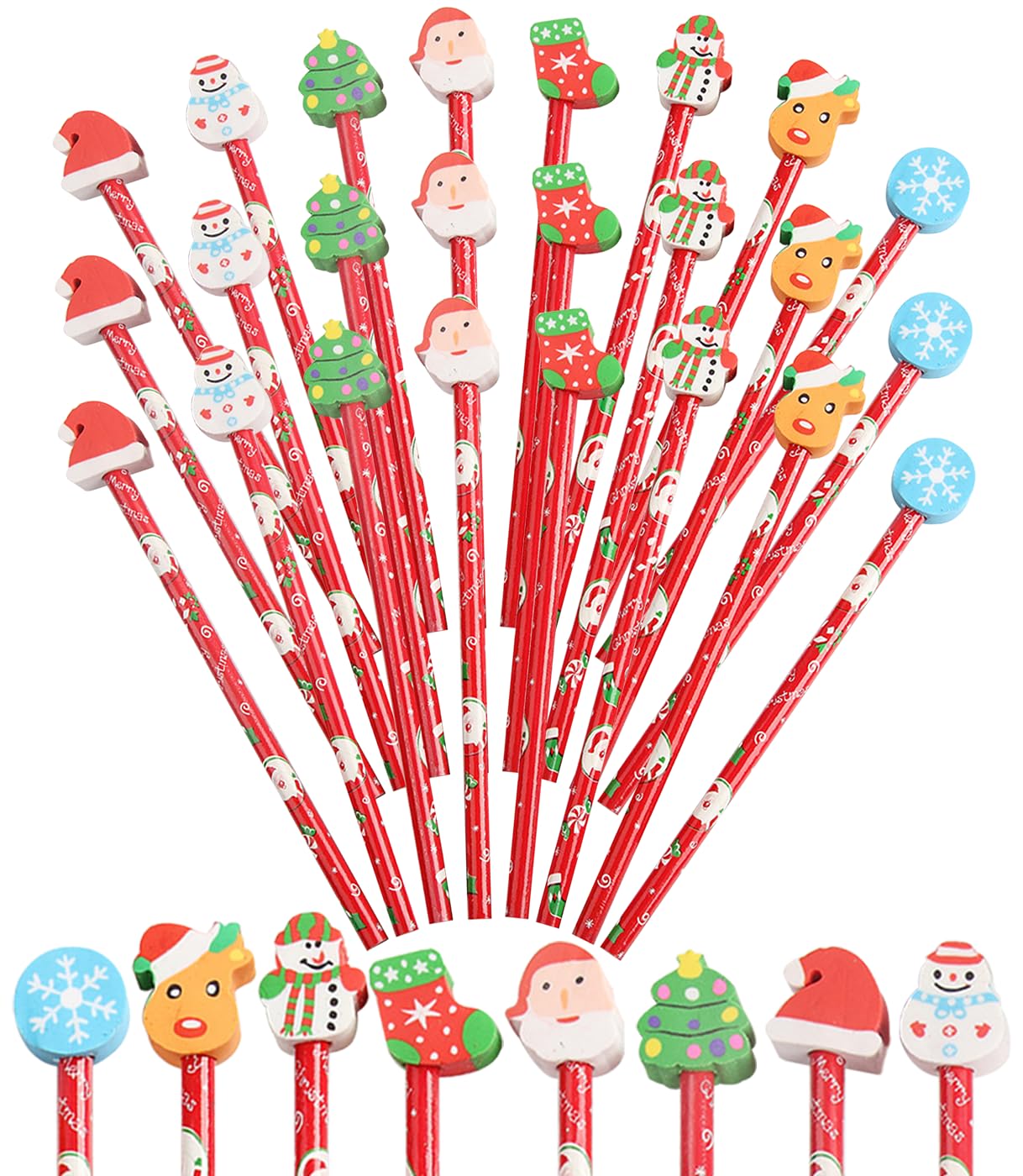48 Pack Christmas Pencils with Eraser Toppers - Bulk Holiday Pencils for Kids, Students, Classroom & Office Supplies - Perfect for Christmas Party Favors, School Rewards & Gift Exchanges