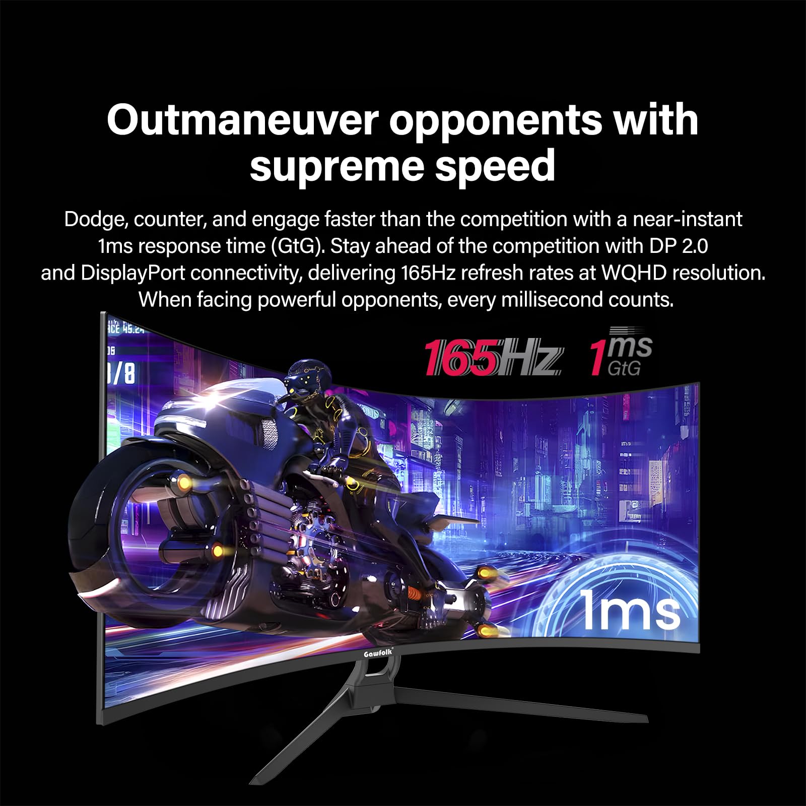 34 Inch Ultrawide Curved Gaming Monitor 1500R - 165Hz UWQHD 3440x1440 PC Screen with FreeSync, 75x75mm VESA Mount | Immersive Gaming & Productivity for Home Office & Esports