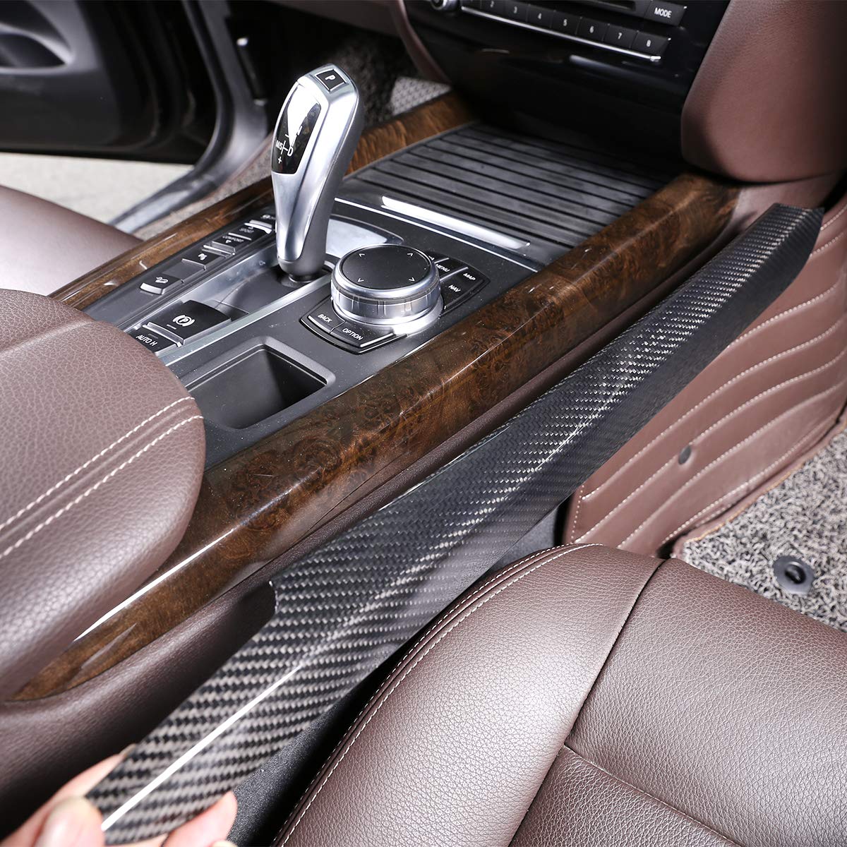 2PCS Genuine Carbon Fiber Center Console Trim Kit for BMW X5 F15 X6 F16 (2014-2018) - Interior Car Styling Accessories | Dashboard & Console Upgrade for Luxury Look