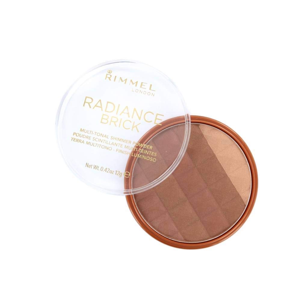 Rimmel London Radiance Brick Bronzer - 001 Light, Ultra-Fine Powder for Radiant Finish & Natural Dimension, 0.42oz - Perfect for Contouring & Everyday Glow