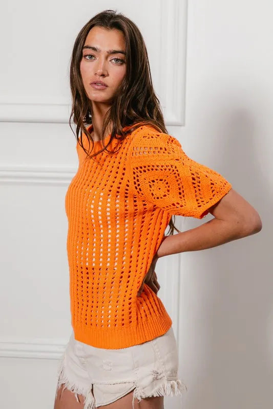 BiBi Crochet Knit Cover Up With Puff Sleeves - Boho Chic Beach Dress for Summer Vacation & Music Festivals