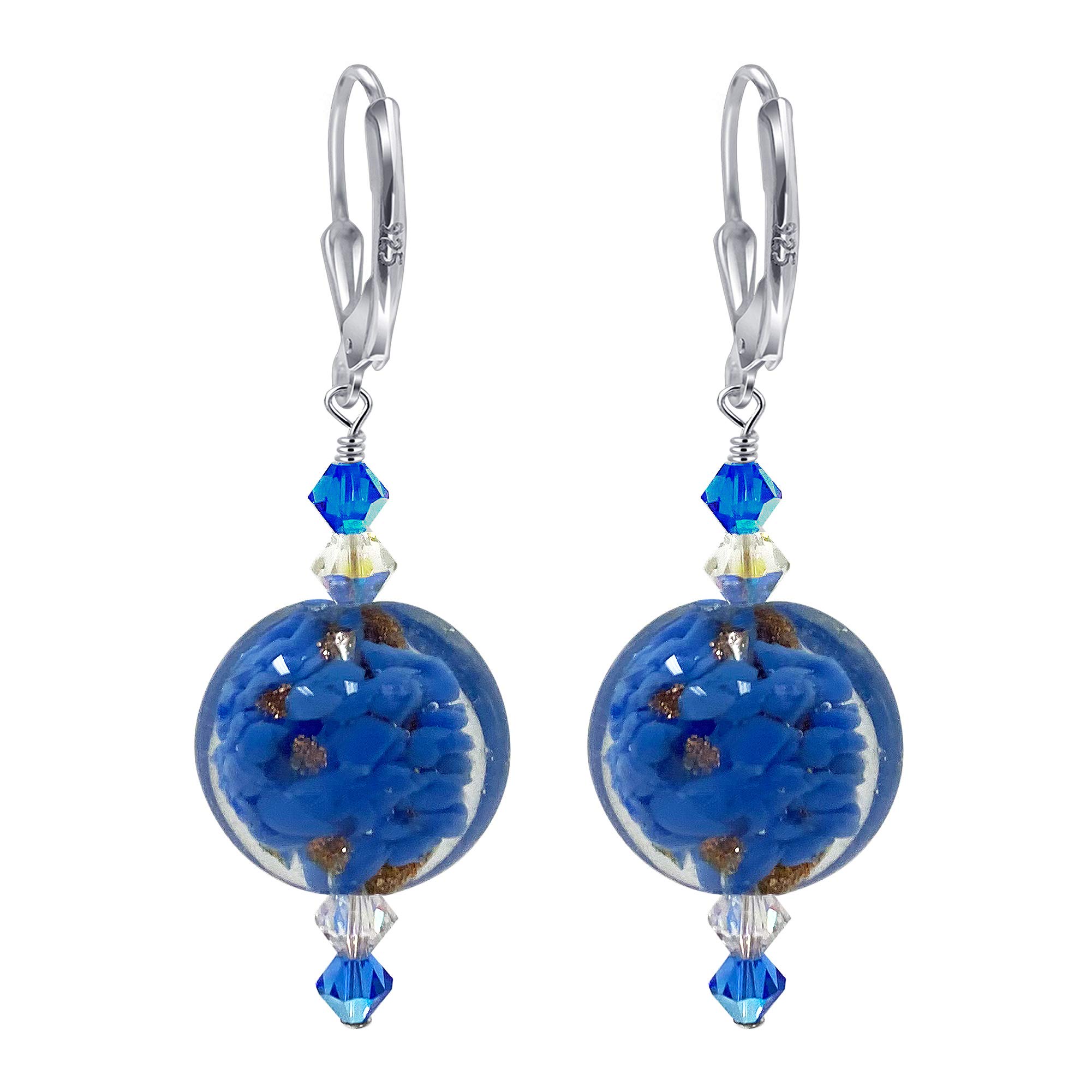 925 Silver Flower Earrings with Glass & Crystals - Elegant Party Jewelry