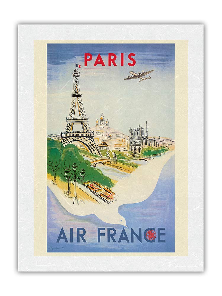 Vintage 1947 Paris Eiffel Tower Travel Poster by Régis Manset - Premium Unryu Rice Paper Art Print 18x24 Inches - Perfect for Home Decor, Office Wall Art & French Themed Gifts