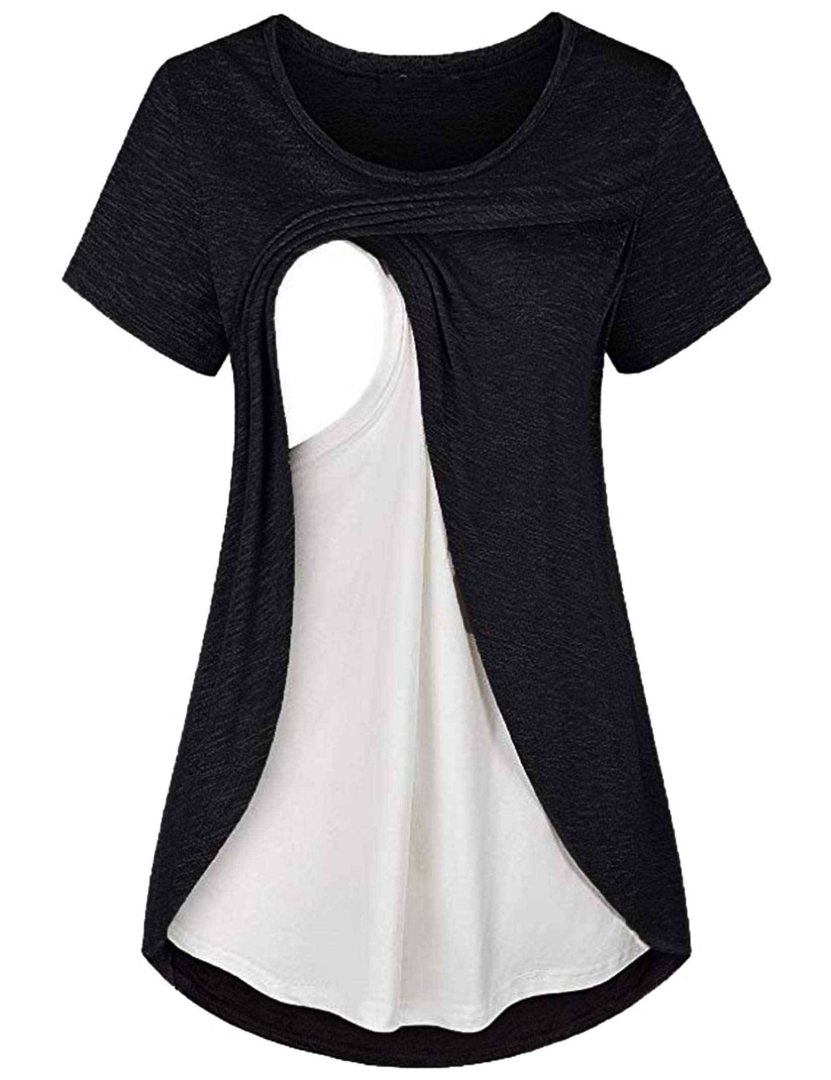 Andongnywell Women's Comfortable Layered Nursing Top - Maternity Breastfeeding Tunic Shirt for Nursing Mothers | Soft Stretchy Fabric for Pregnancy & Postpartum | Perfect for Work, Shopping & Daily Wear