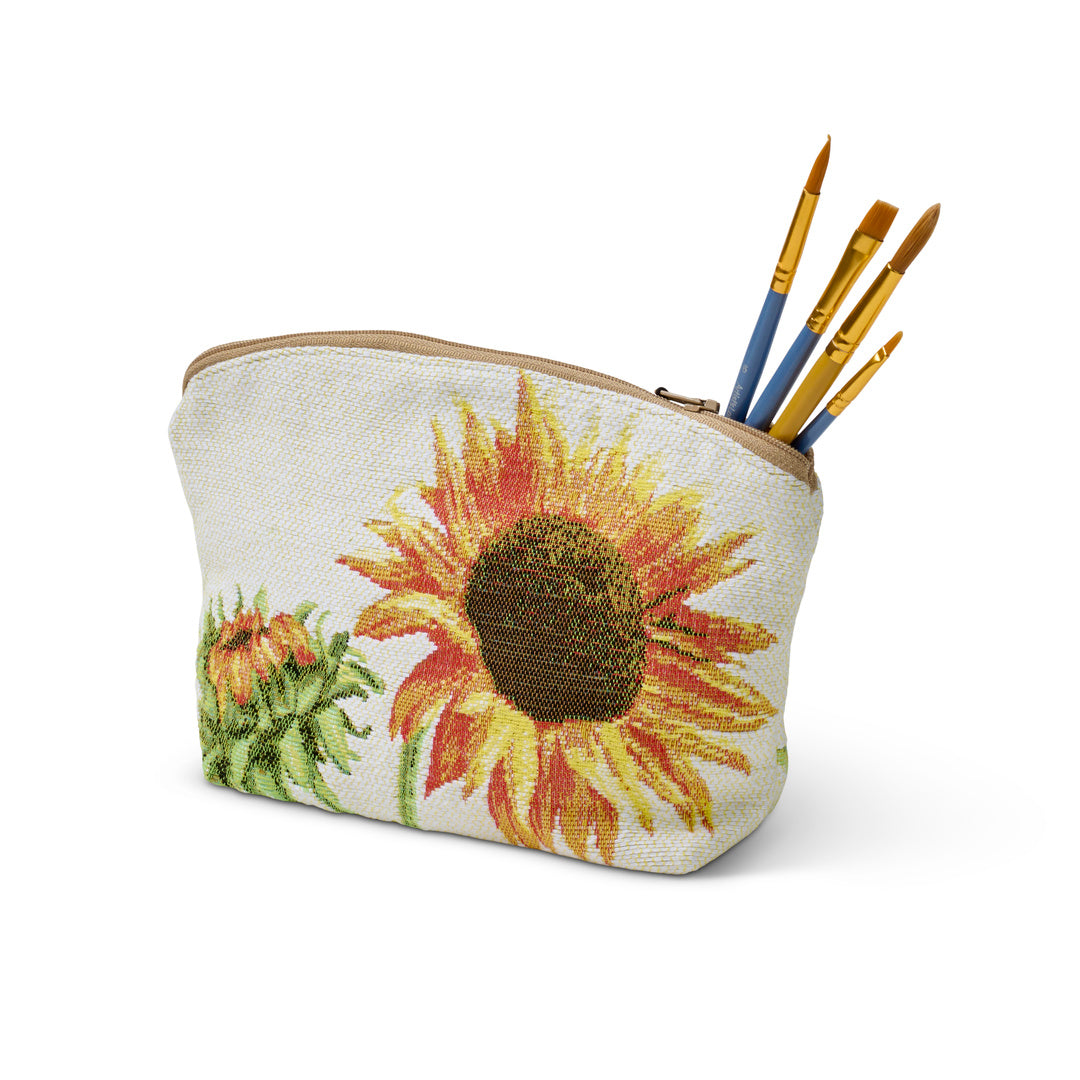 Sunflower Print Cosmetic Bag - Waterproof Makeup Pouch for Travel, Gym & Daily Essentials | Cute Floral Design for Women & Girls