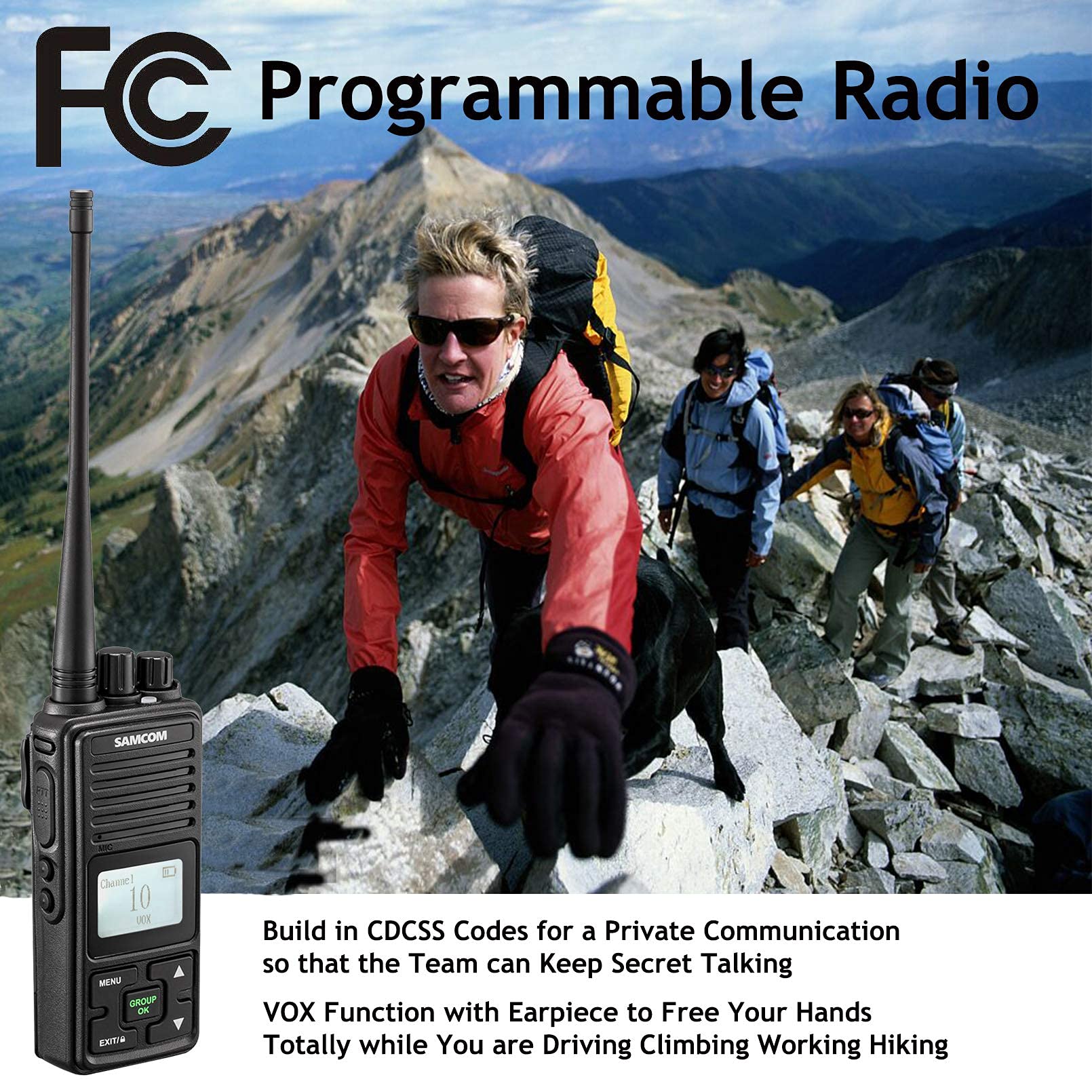 SAMCOM 6-Pack Portable Two-Way Radios with Multi-Charging Station & Replacement Batteries - Ideal for Outdoor Adventures, Construction Sites, and Emergency Communication