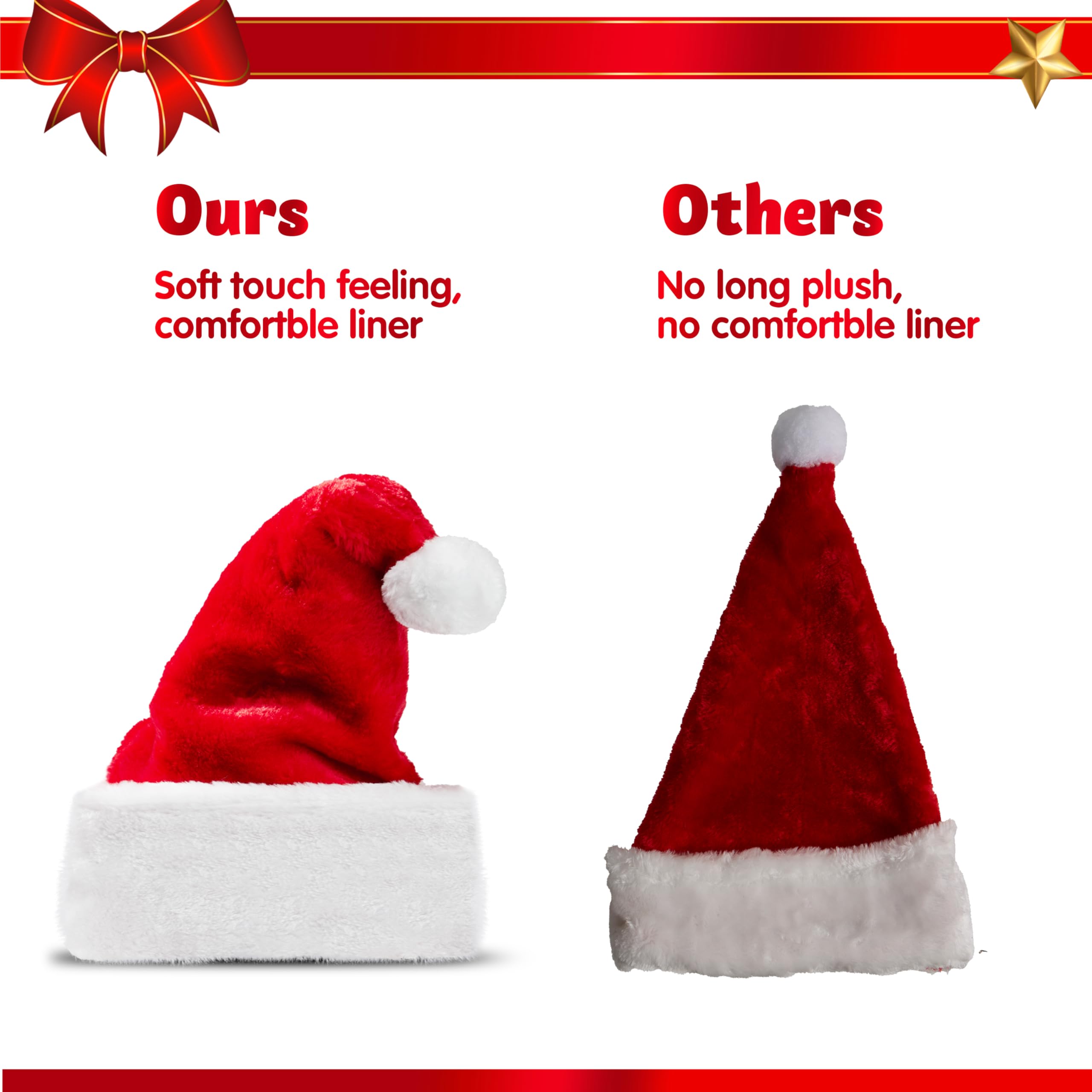 JOYIN 4 Pack Christmas Santa Hats - Soft Red Velvet Santa Claus Hats for Holiday Parties, Xmas Gifts & Festive Decorations - Perfect for Family Gatherings, Christmas Photos & Office Celebrations (Adults & Kids)