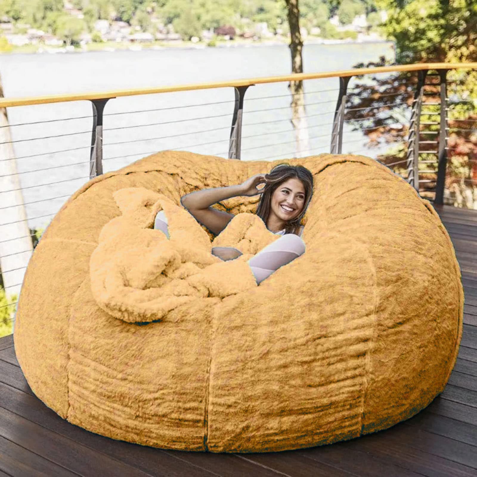 7FT Giant Bean Bag Chair Cover - Soft Faux Fur & Microsuede Removable Fluffy Cover for Living Room Furniture (No Filler Included) | Perfect for Cozy Lounging, Movie Nights & Kids Playroom
