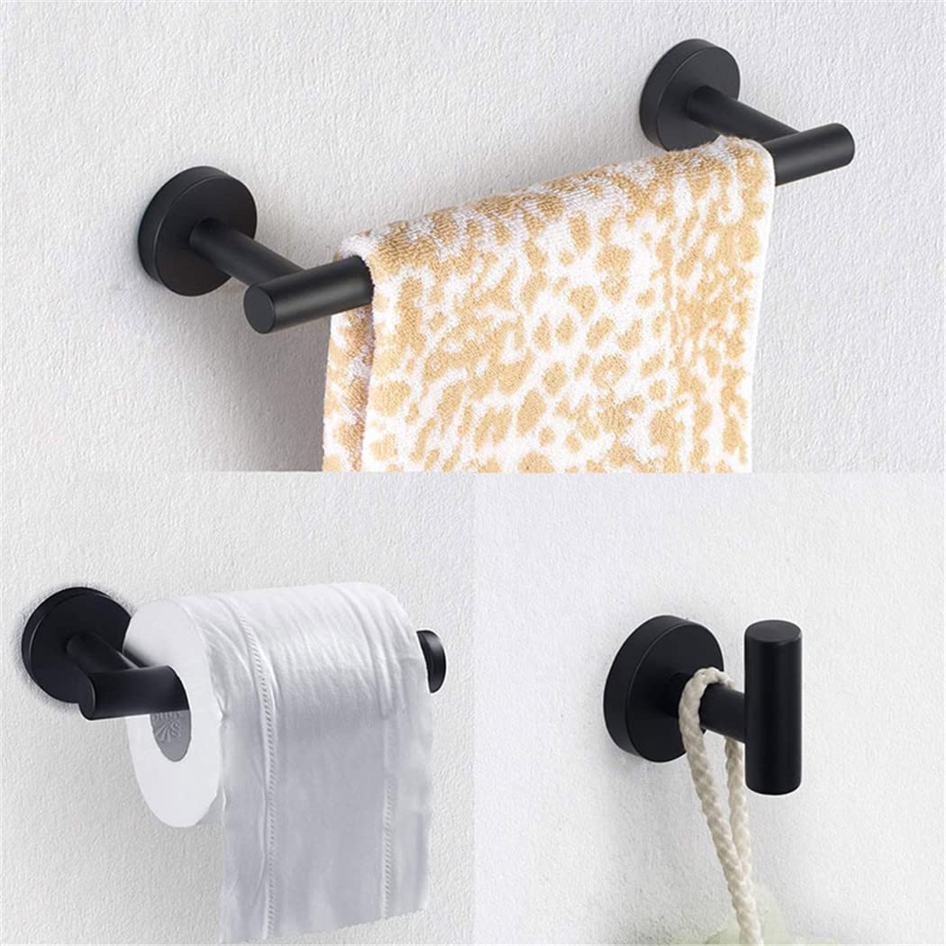 3-Piece Matte Black 304 Stainless Steel Bathroom Hardware Set - Towel Rack, Toilet Paper Holder & Robe Hook | Modern Bathroom Organization for Home, Apartment, Hotel (Durable & Rustproof)