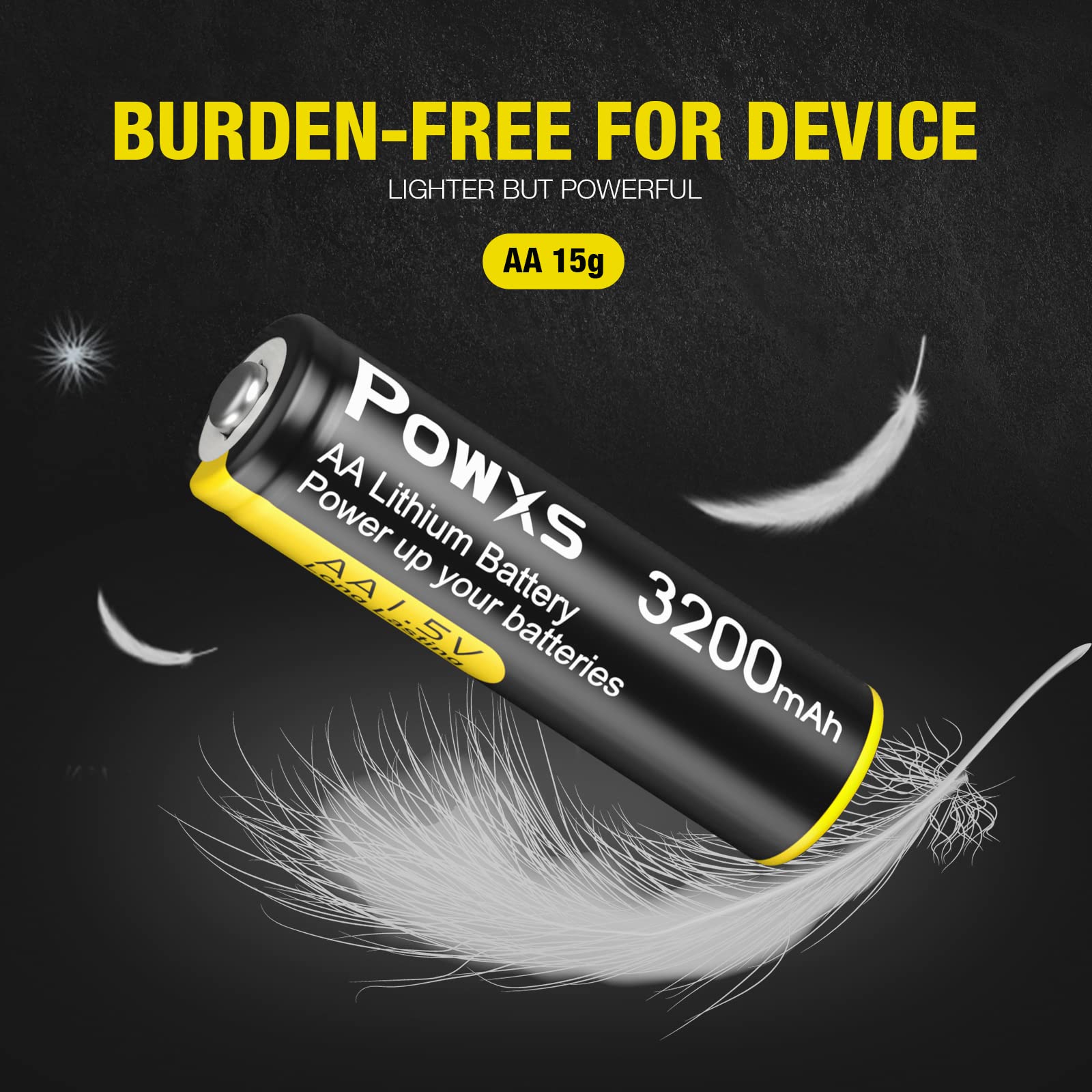 16 Pack POWXS AA Lithium Batteries 1.5V 3200mAh High Capacity - Long Lasting Power for Blink Cameras, Video Doorbells, Flashlights, Toys, Remote Controls - Ideal for Home Security, Smart Devices & Electronics (Non-Rechargeable)