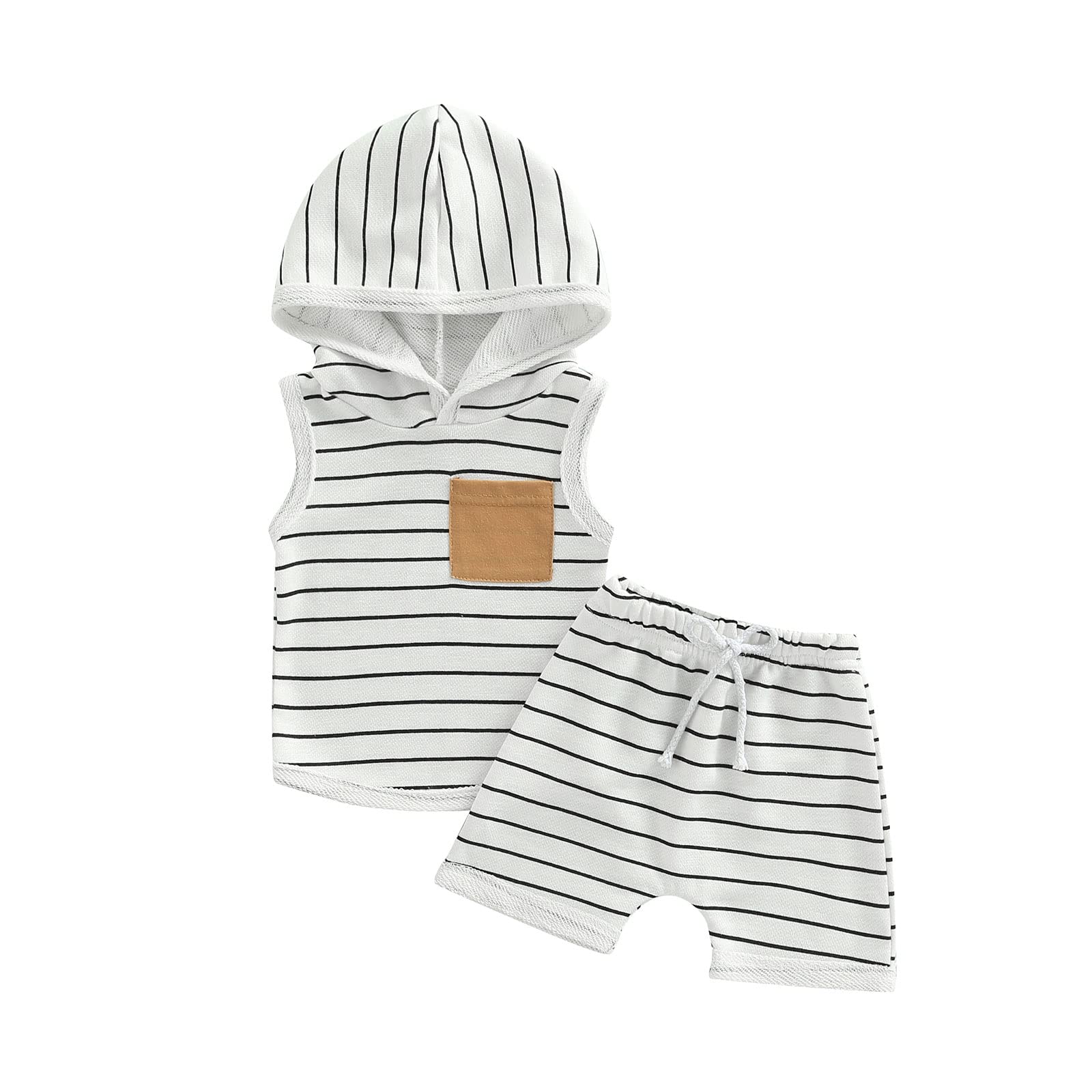 Baby Boys Summer Outfits - 2 Piece Hooded Tank Top & Drawstring Shorts Set | Soft Cotton Sleeveless Shirts for Infant & Toddler | Playtime, Beach, Outdoor Activities