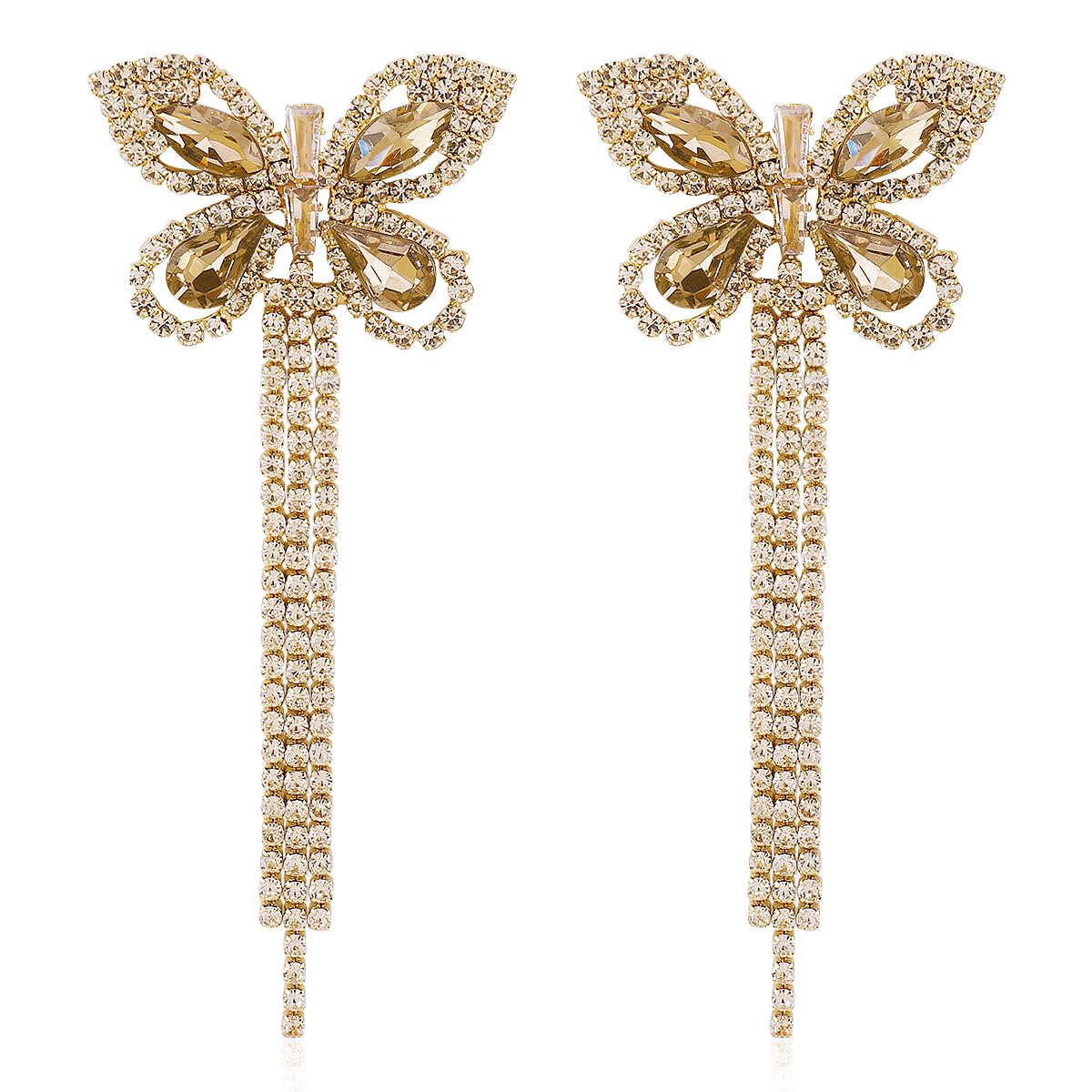 Sparkling Rhinestone Butterfly Bow Earrings for Women - Gold Crystal CZ Drop Dangle Earrings | Cubic Zirconia Sterling Silver Stud Earrings | Hypoallergenic Valentine's Day Jewelry Gift for Mom, Brides, Wedding & Prom | Perfect for Date Nights, Parties and Special Occasions