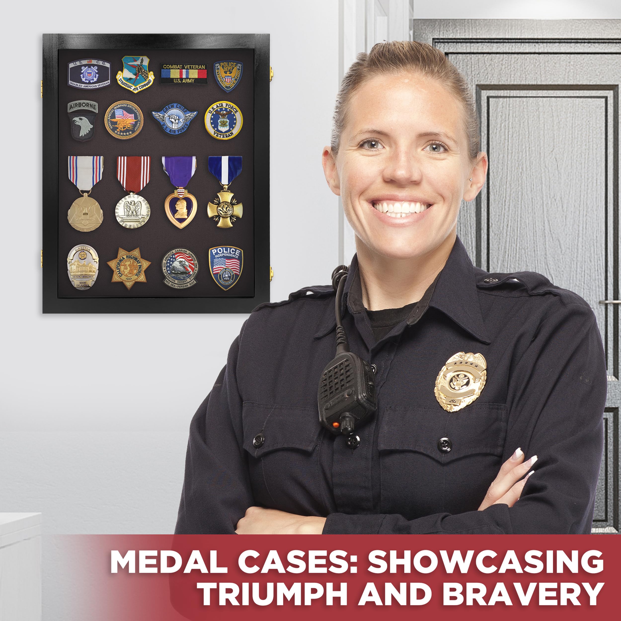 Small Acrylic Medal Display Case - Award & Patches Wall Cabinet in Black | Perfect for Showcasing Trophies, Badges, and Military Insignia at Home or Office
