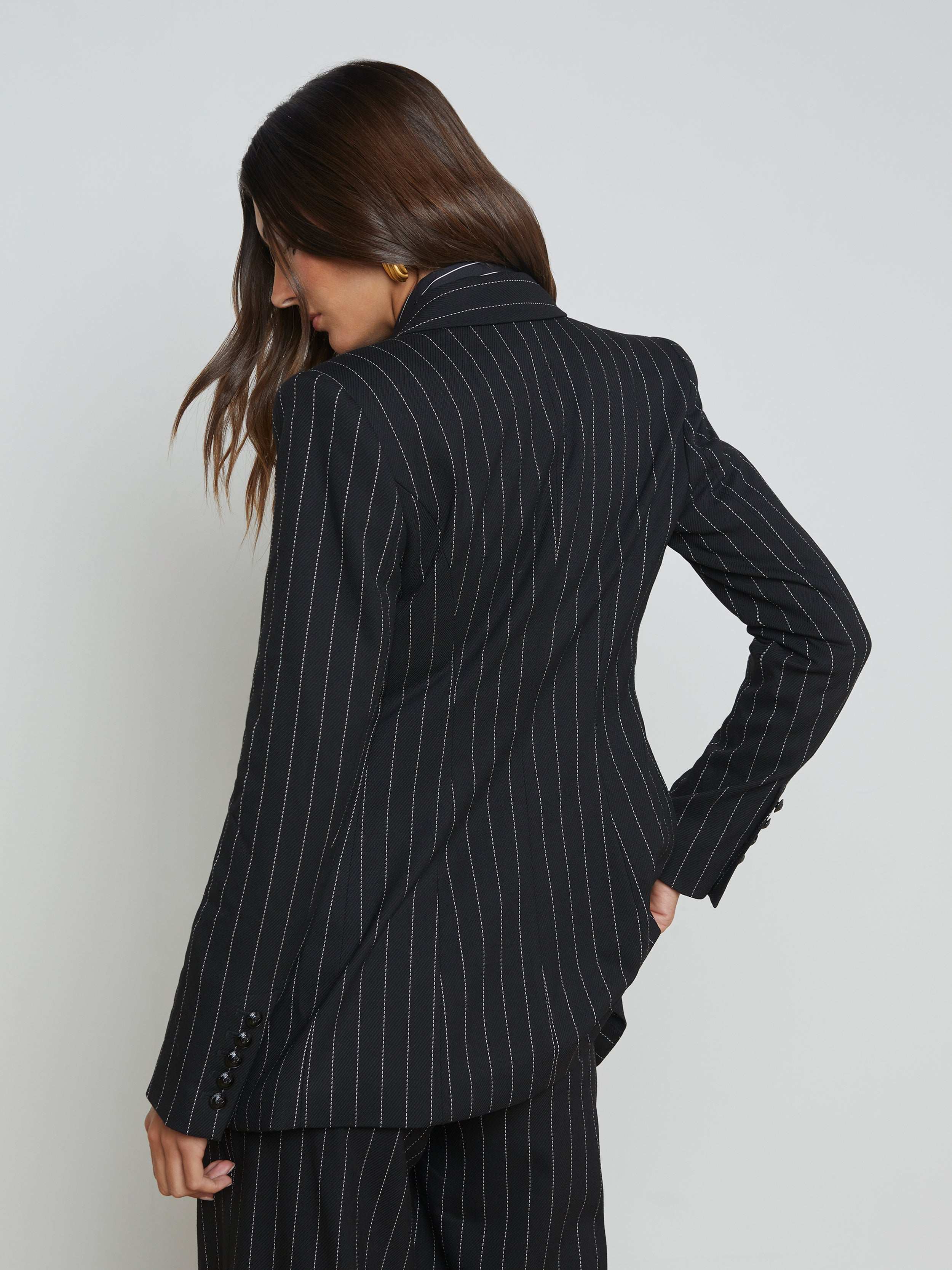 Elegant Pinstriped Long Blazer for Women - Office Wear, Business Attire & Formal Occasions