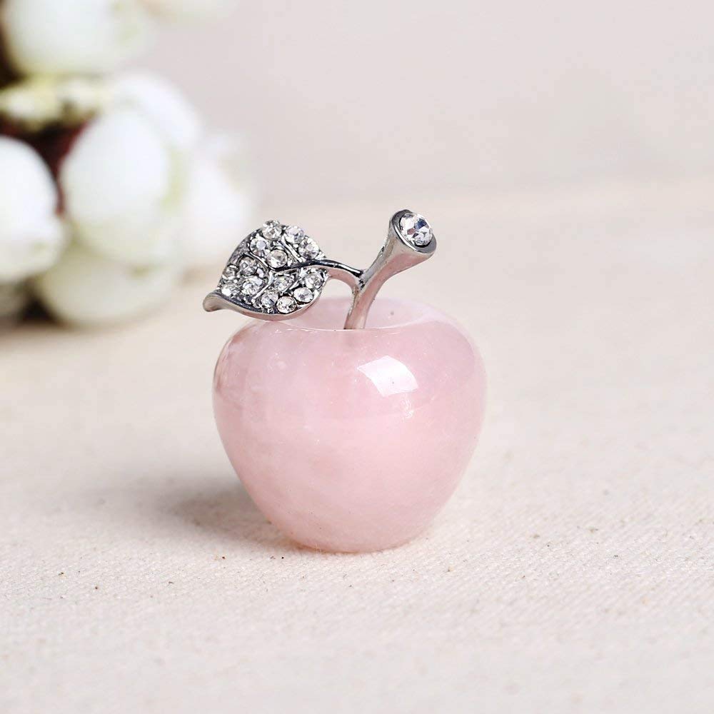 Hand Carved Natural Purple Crystal Rose Apple Figurine - 1.18 Inch Quartz Gemstone Paperweight Statue for Home Decor, Wedding Gift, Christmas Ornament & Office Desk Accessory - Perfect for Feng Shui, Meditation Spaces and Luxury Gift Giving