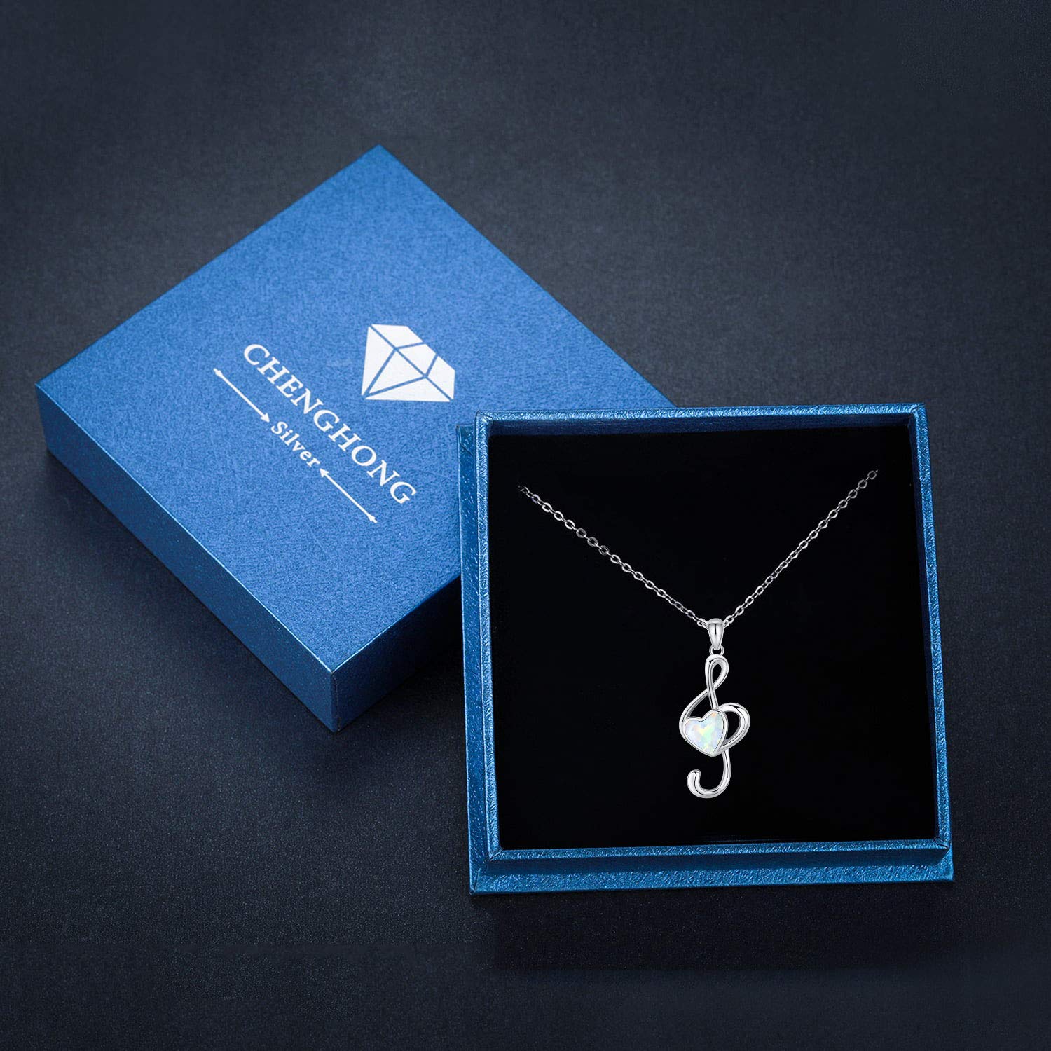 925 Sterling Silver Opal Treble Clef Piano Necklace - Elegant Musical Note Jewelry Gift for Women & Music Lovers | Perfect for Birthdays, Anniversaries & Mother's Day