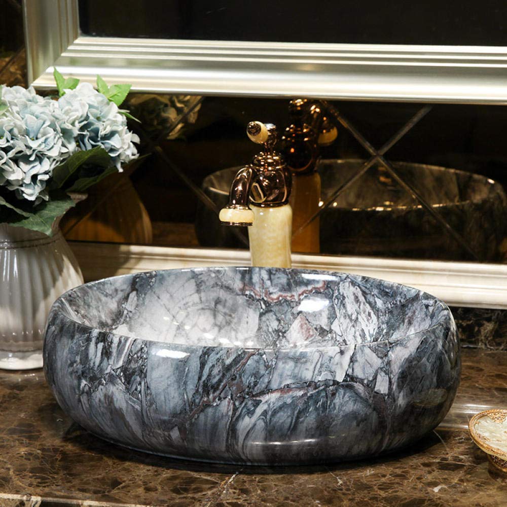 SHAWLA Oval Ceramic Vessel Sink - Handcrafted Jingdezhen Porcelain Bathroom Basin, Countertop Wash Basin for Modern Vanities | Perfect for Small Bathrooms, Powder Rooms & Luxury Home Decor