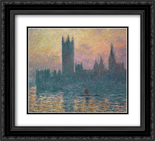Claude Monet 'The Houses of Parliament, Sunset' 1903 Museum Art Print - 16x15 Inch Black Ornate Framed with Double Matting | Wall Decor for Living Room, Office & Art Gallery Display