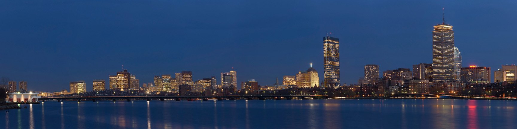 Boston MA Skyline Night View - 60x15 Inch Gallery Wrapped Canvas Wall Art - Perfect for Living Room, Bedroom or Office Decor